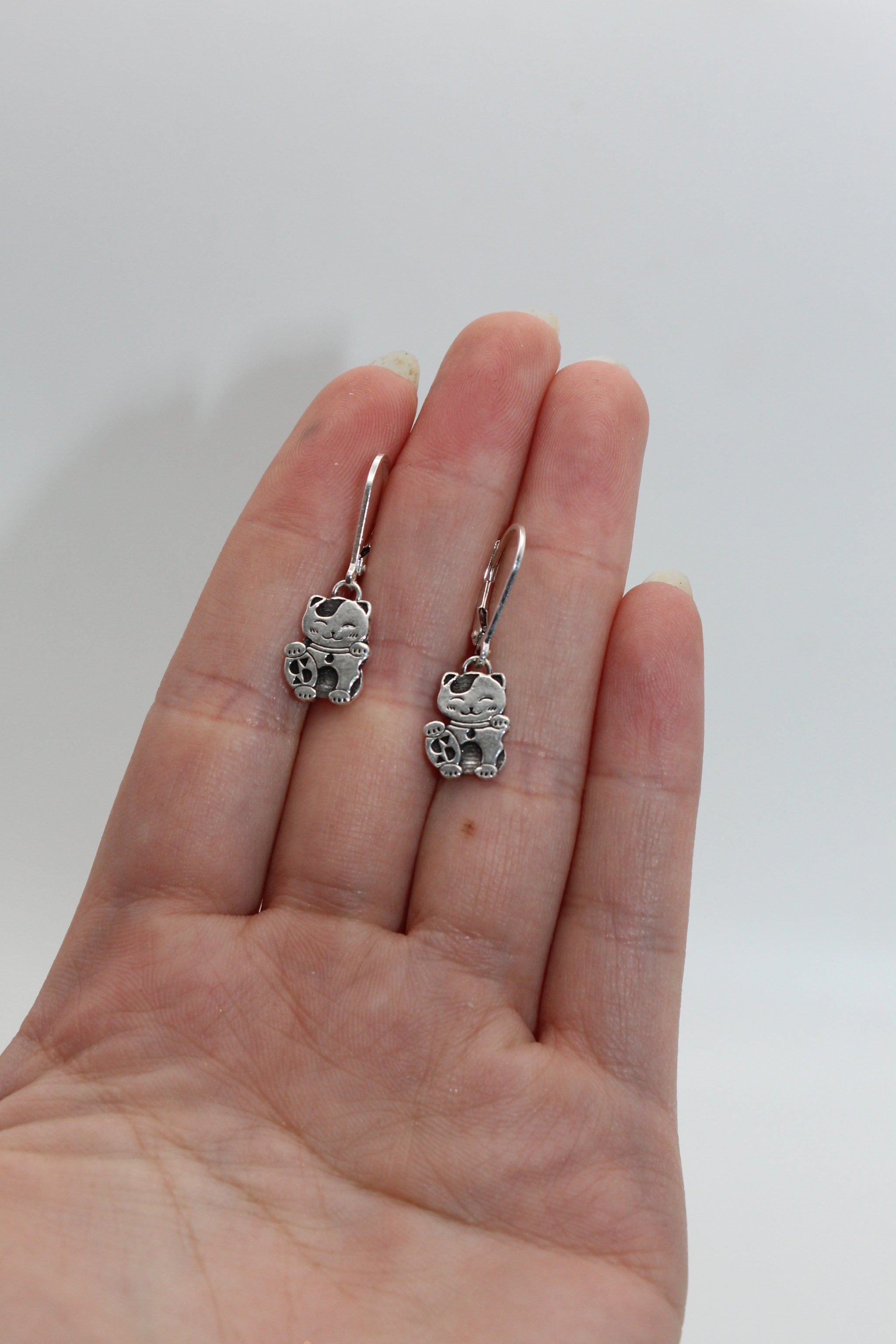 Lucky Cat Lever Back Earrings