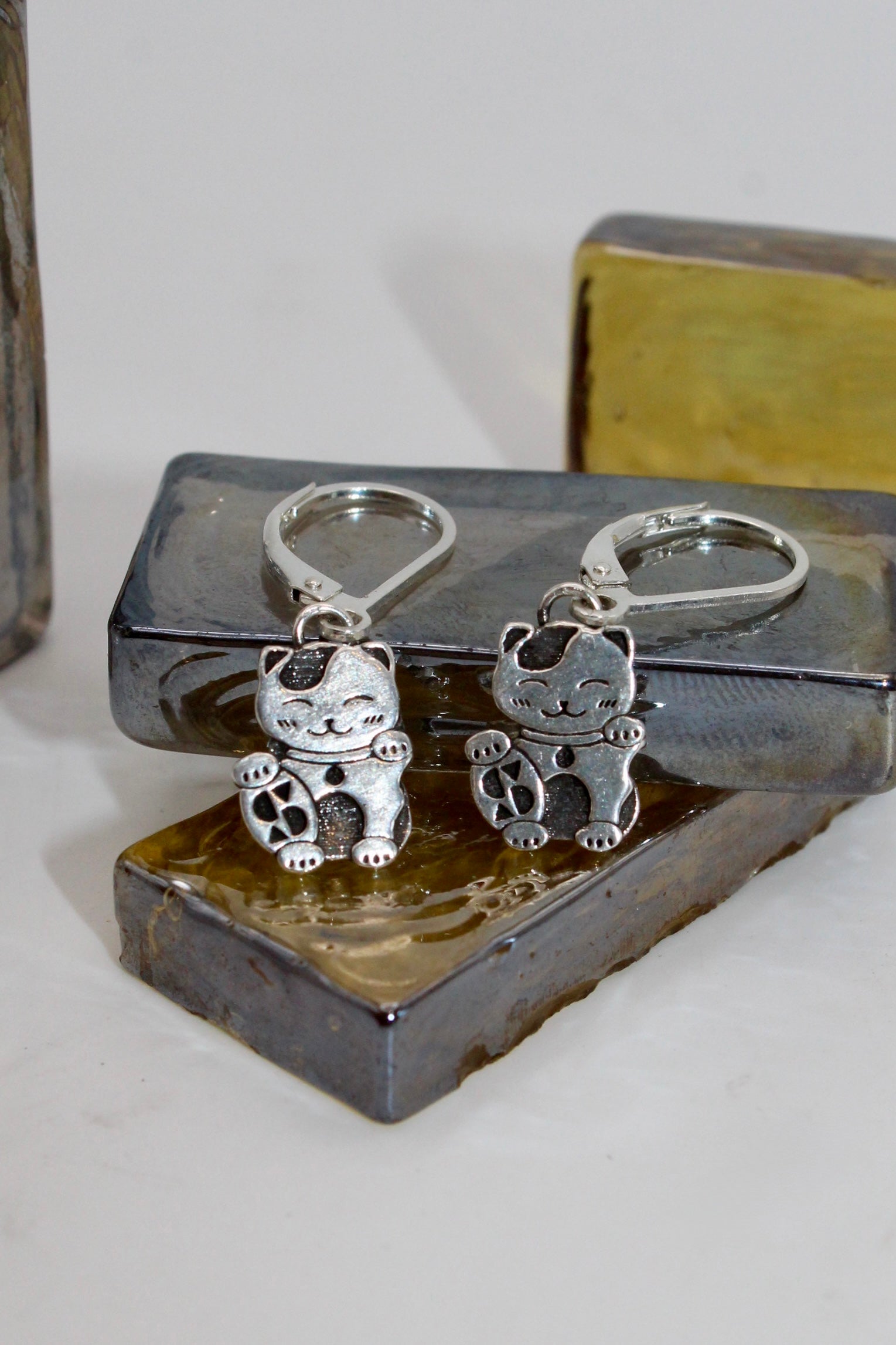 Lucky Cat Lever Back Earrings