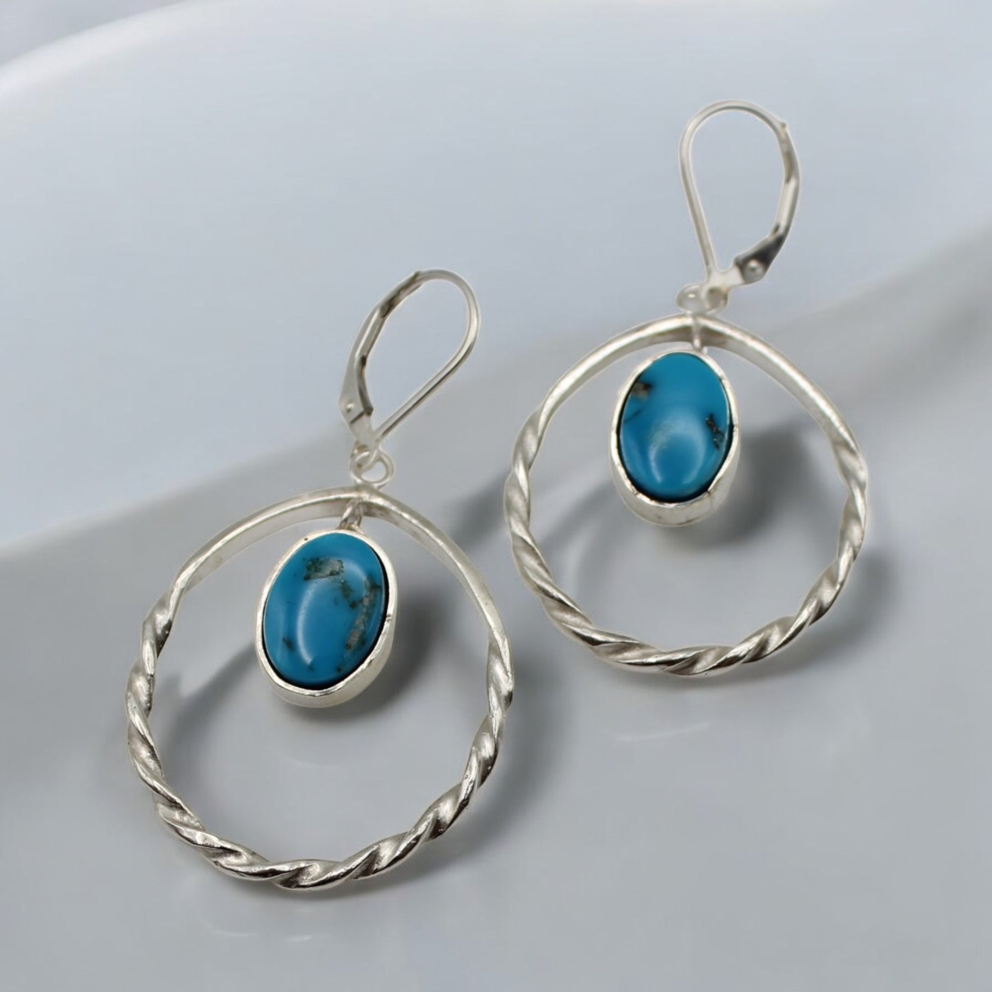 Turquoise Stones & Twisted Hoop Dangles