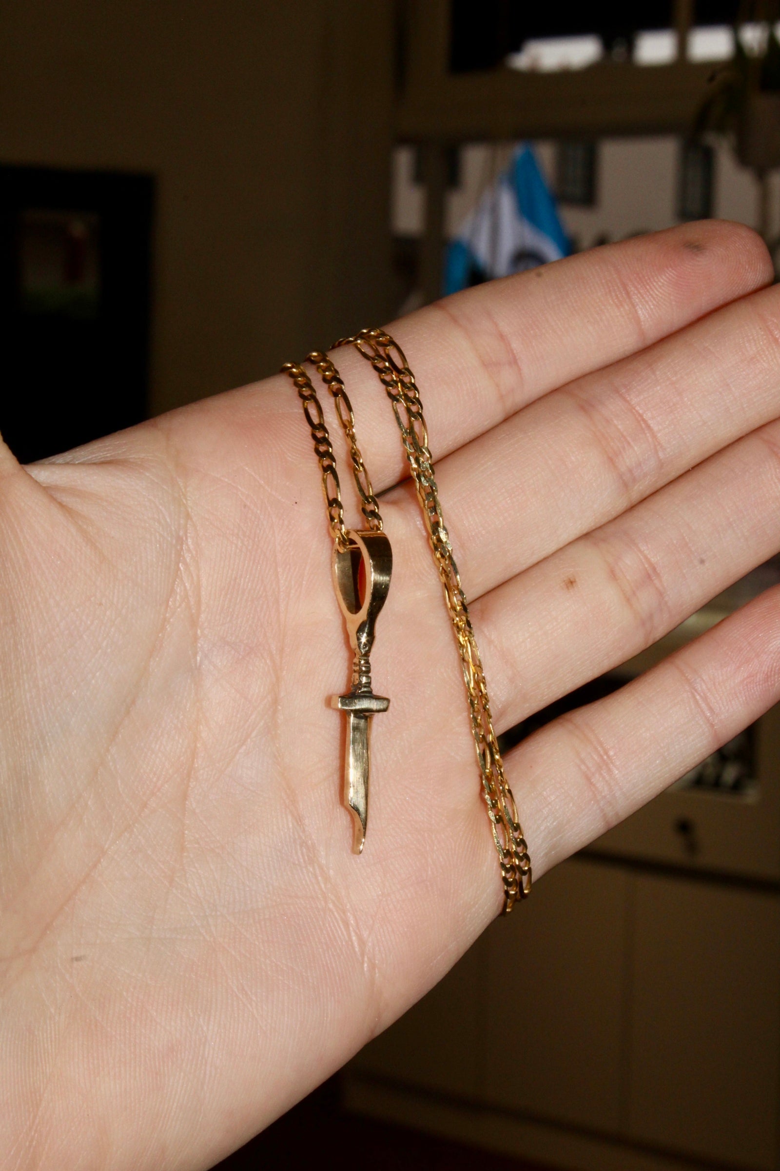 14KY Mini Bowie Knife Pendant HEAVY BAIL