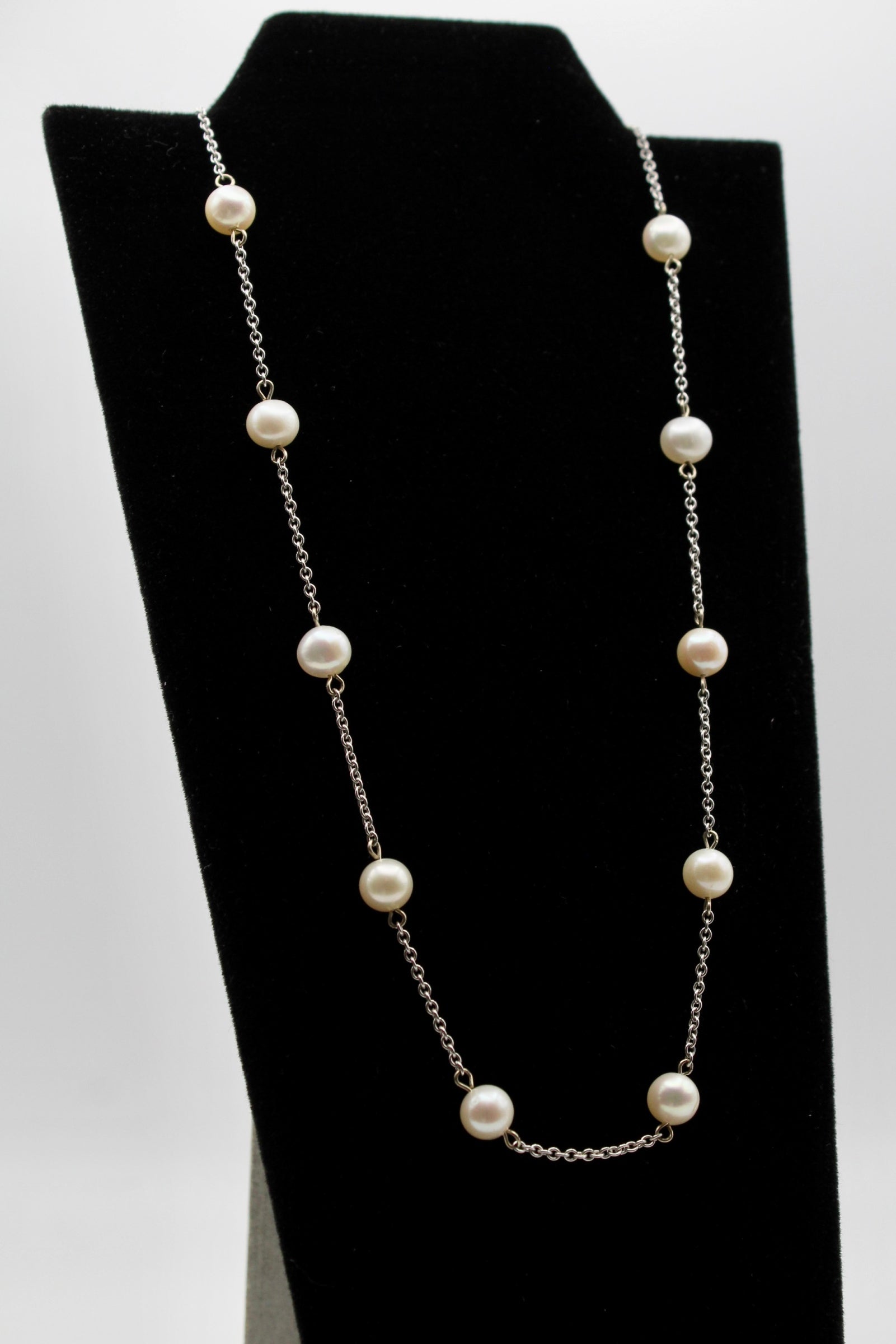 14K White Gold Pearl Station 16" Necklace