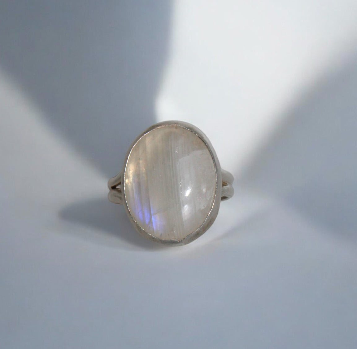 Oval Moon Stone Split Shank Ring