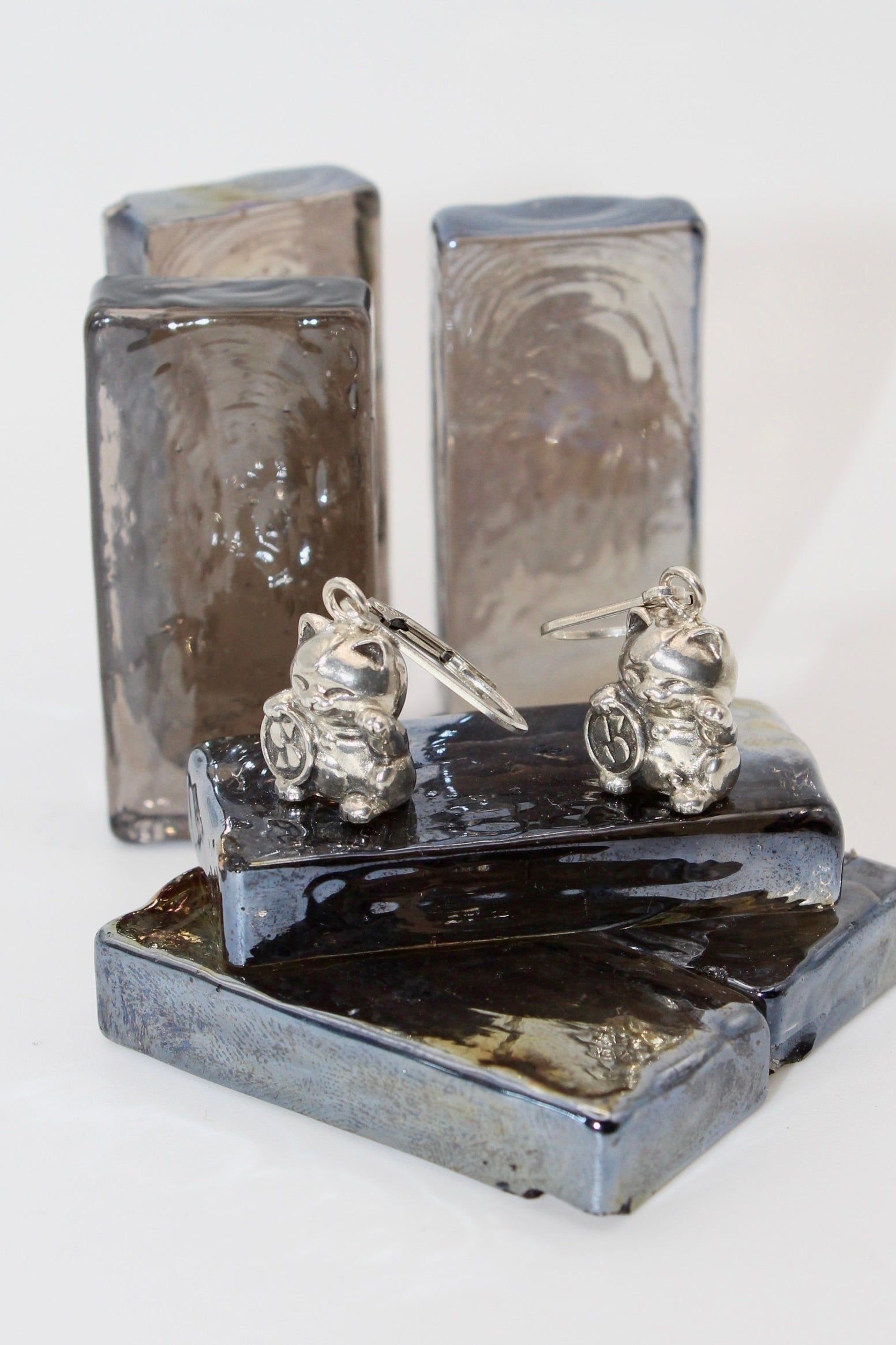 3D Lucky Cat Lever Back Earrings