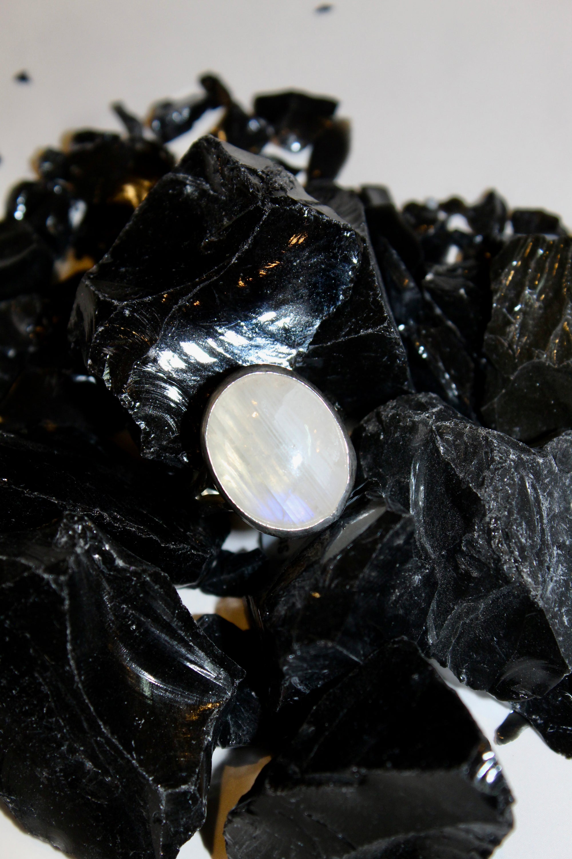 Oval Moon Stone Split Shank Ring