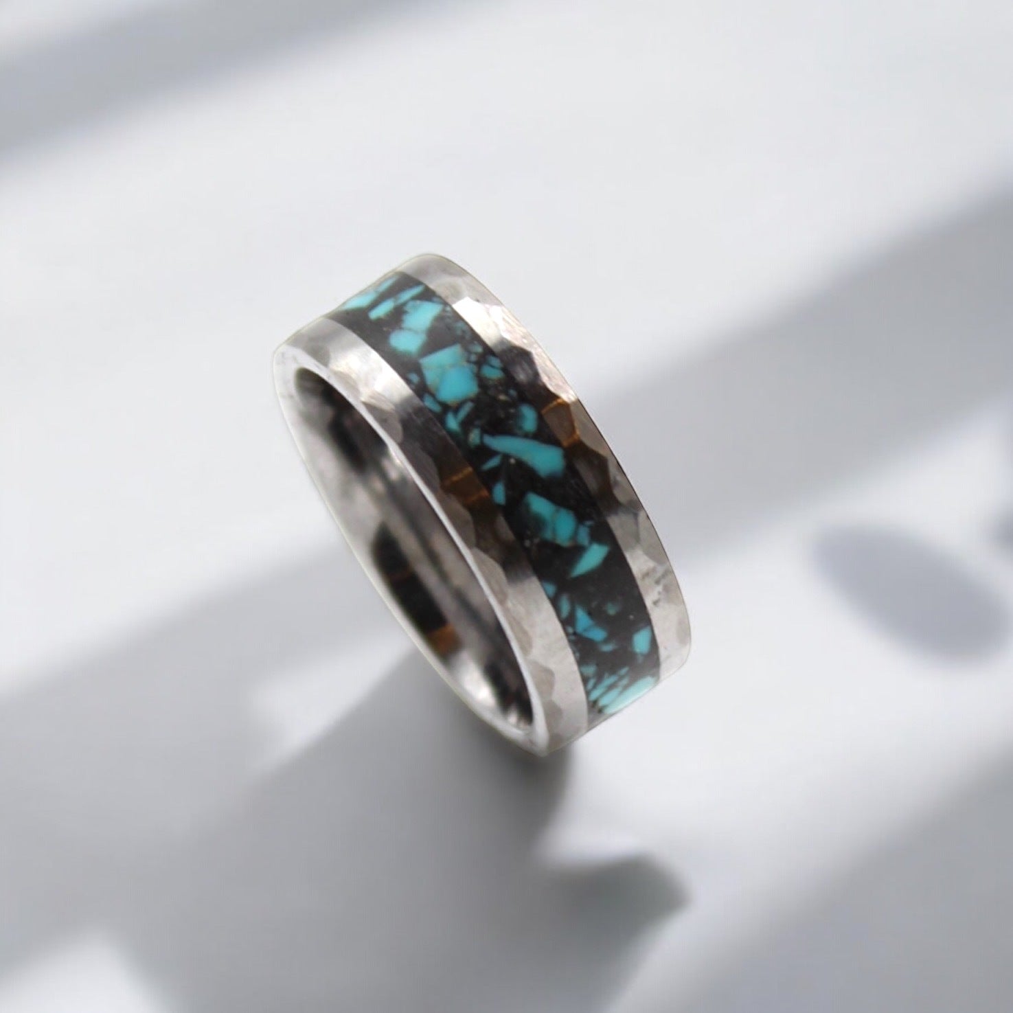 Hammered Turquoise Tungsten Ring