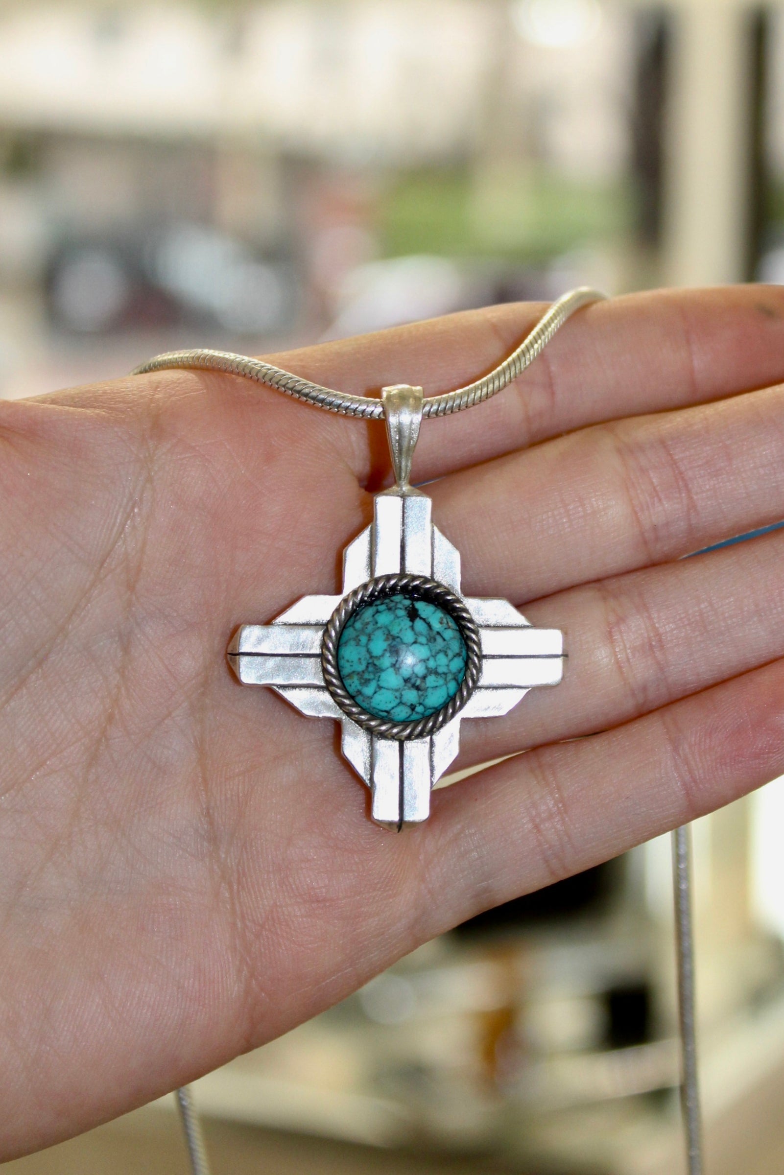Heavy Turquoise Zia Pendant