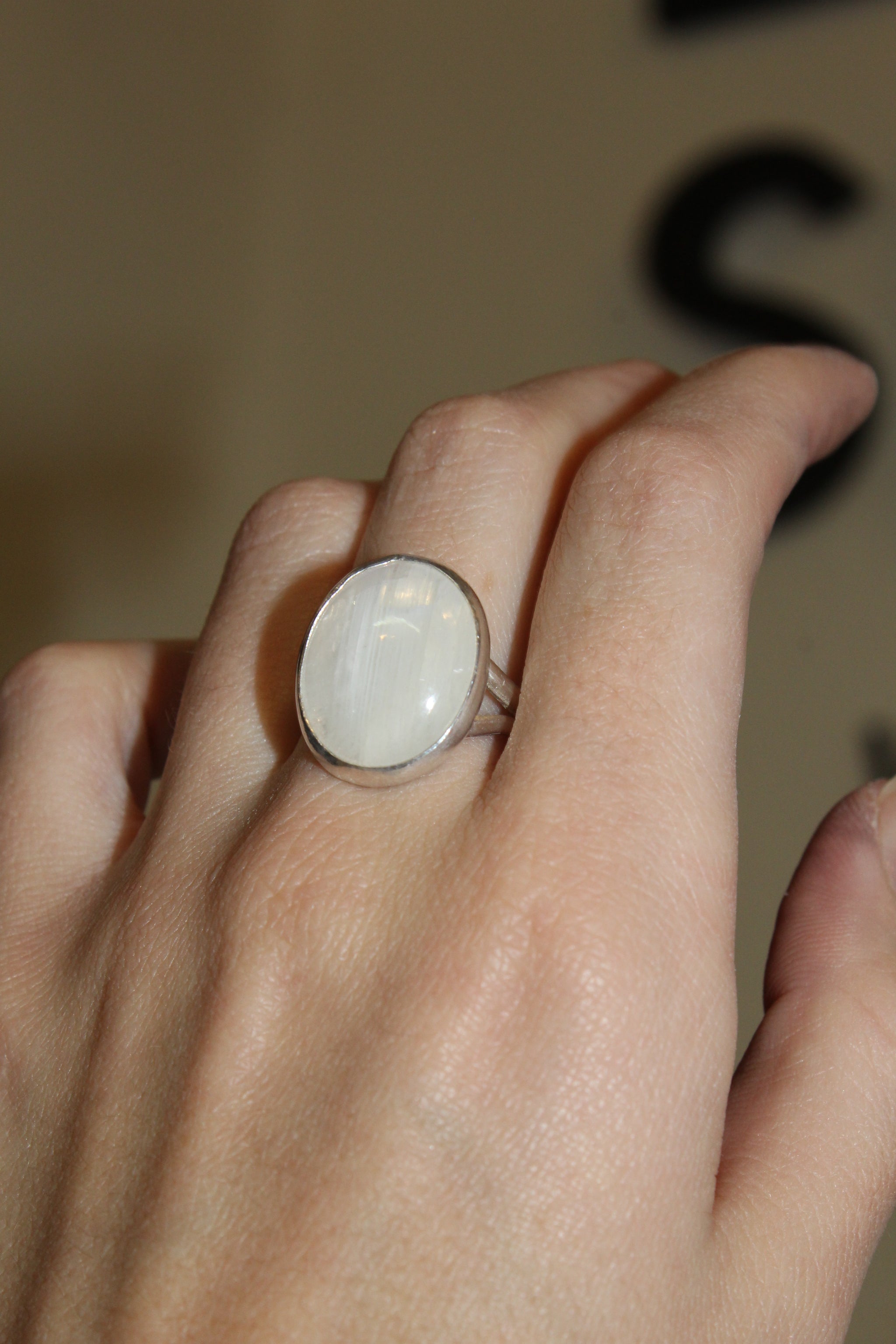 Oval Moon Stone Split Shank Ring