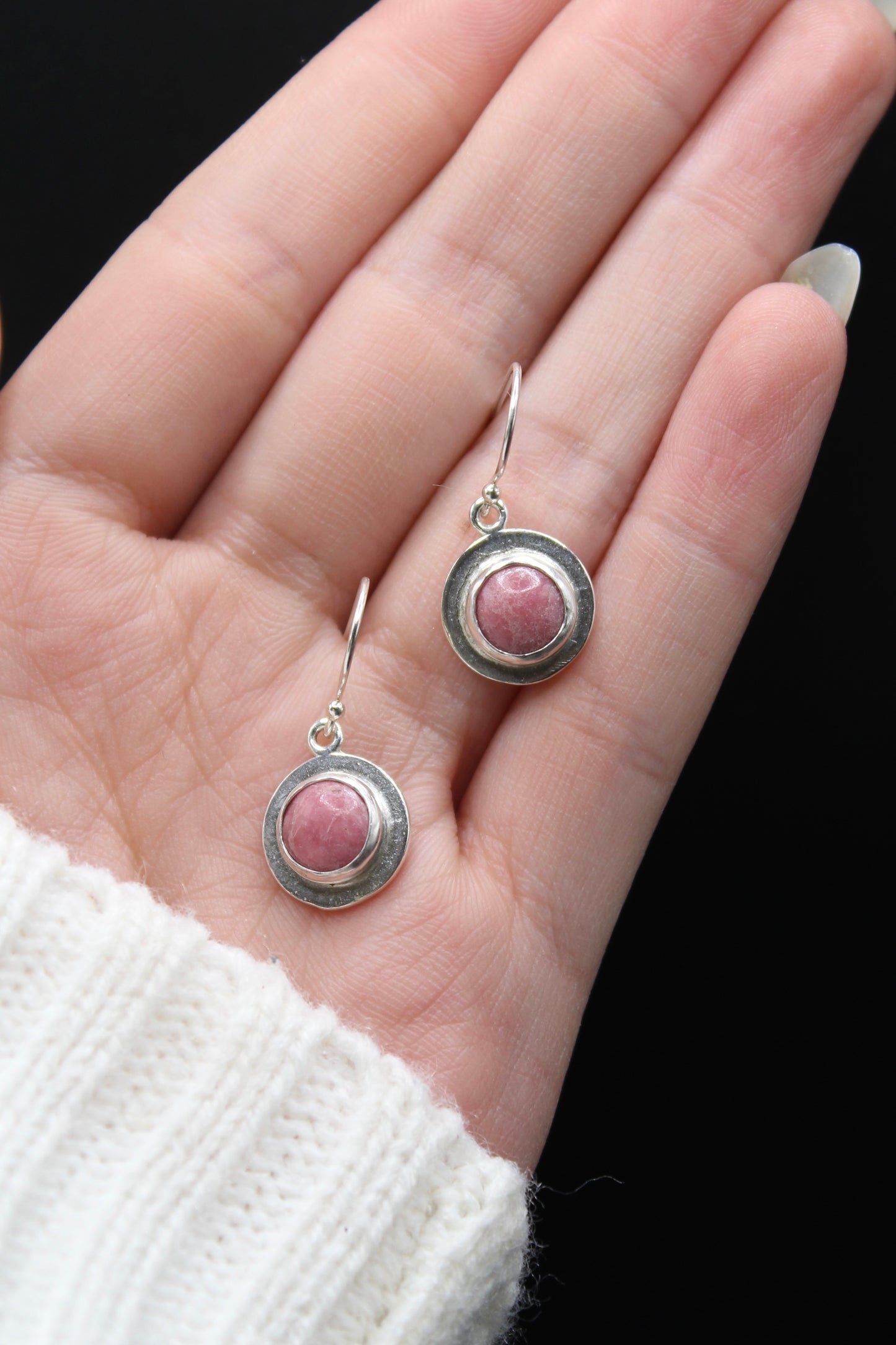 Pink Agate Circle Dangle Earrings