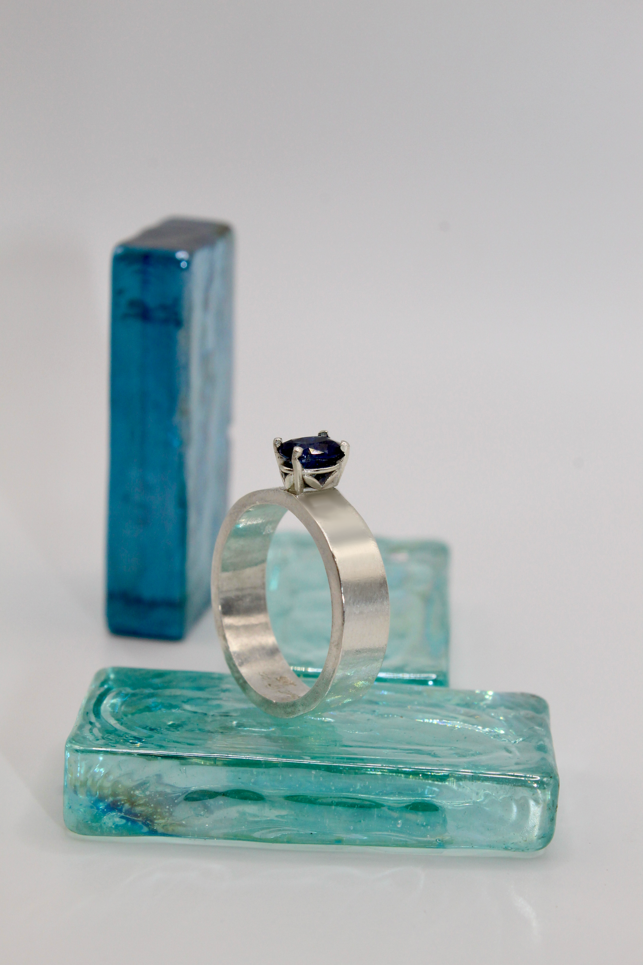 Silver Flat Band &  Blue Sapphire