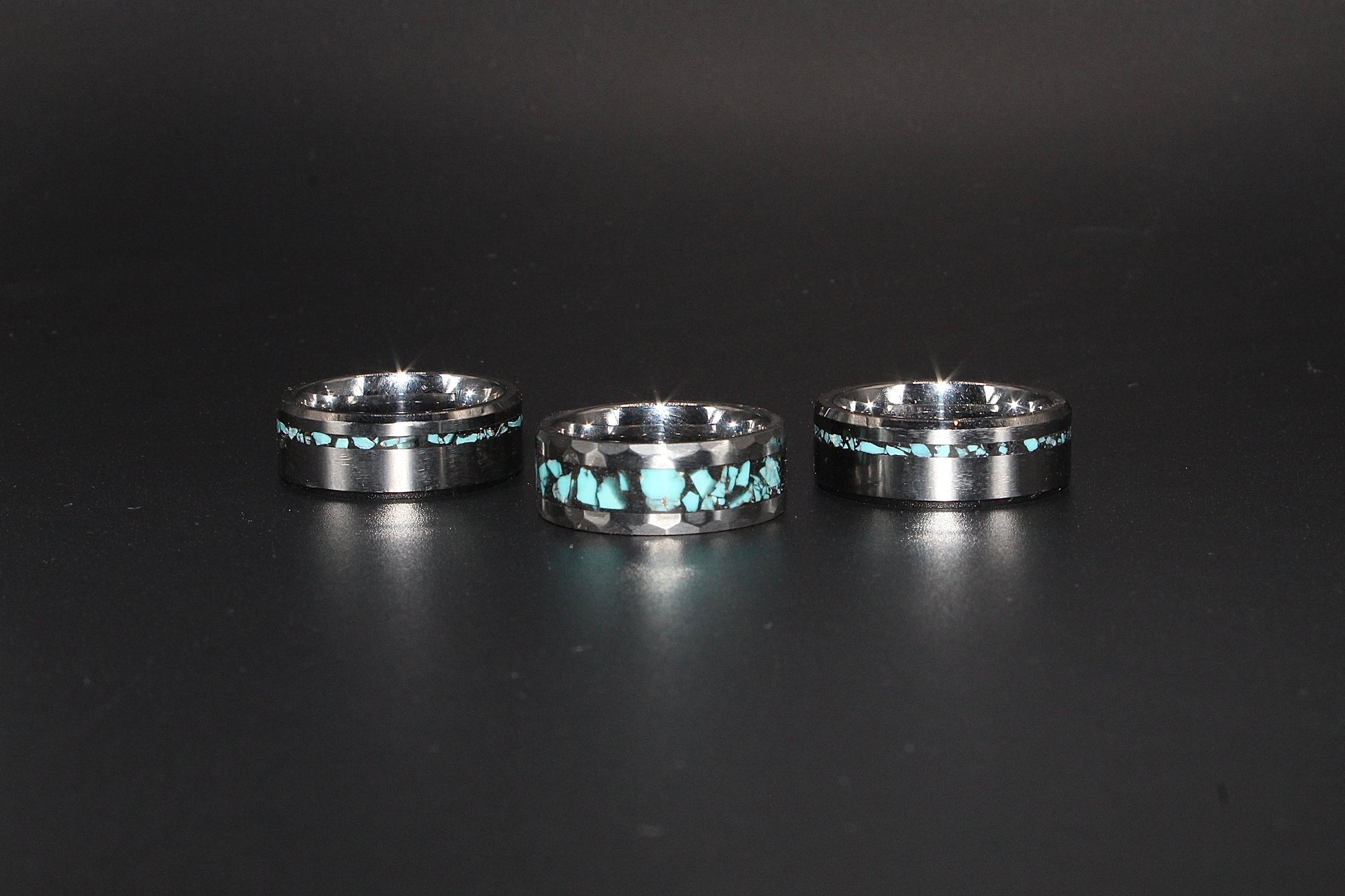 Hammered Turquoise Tungsten Ring