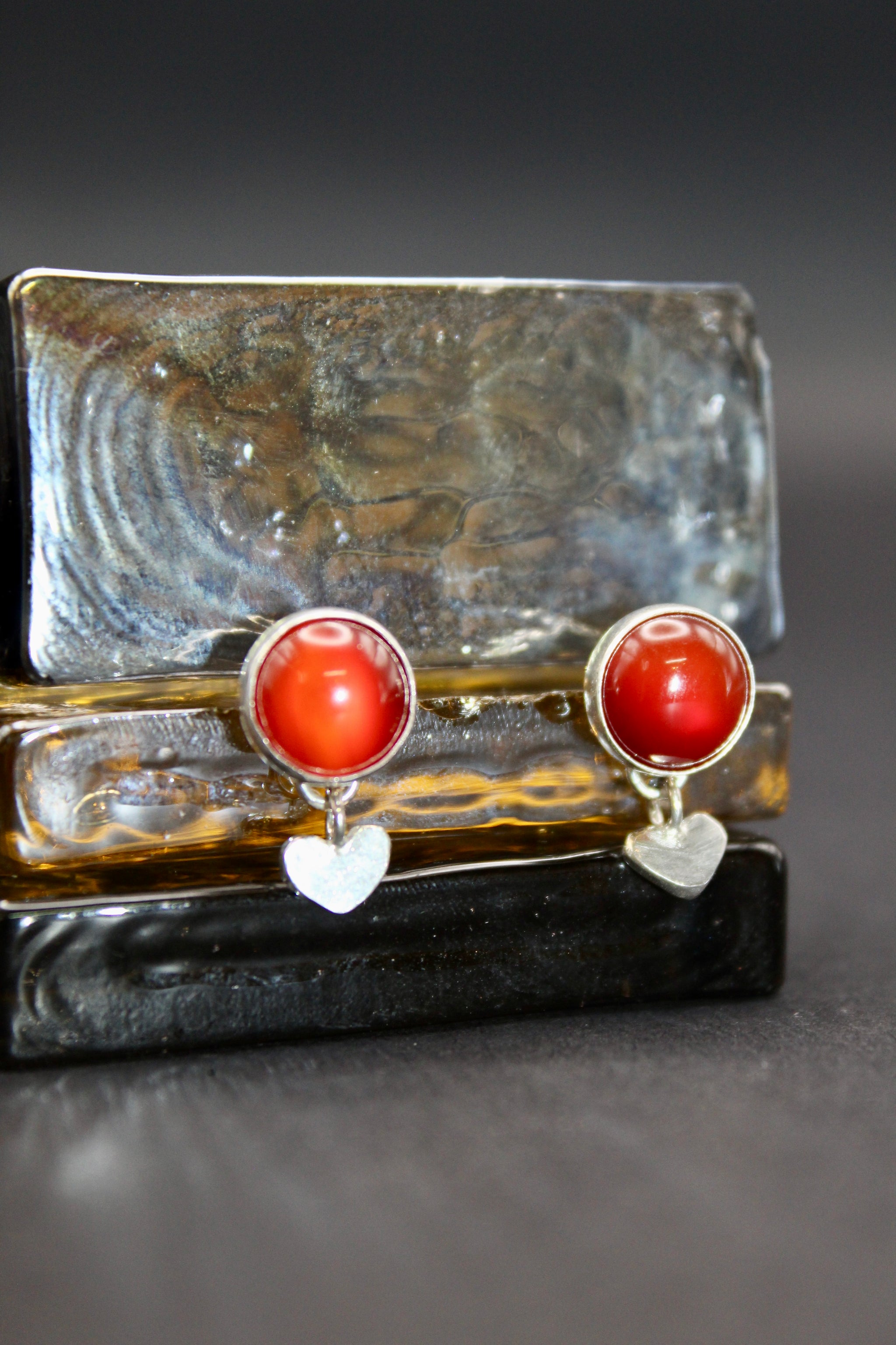 Carnelian Love Drop Stud Earrings