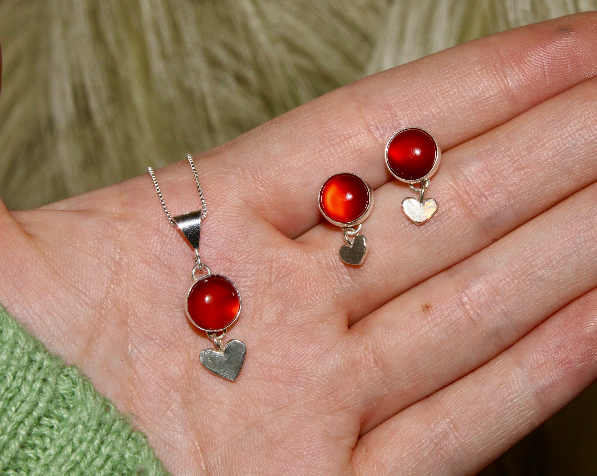 Carnelian Love Drop Stud Earrings