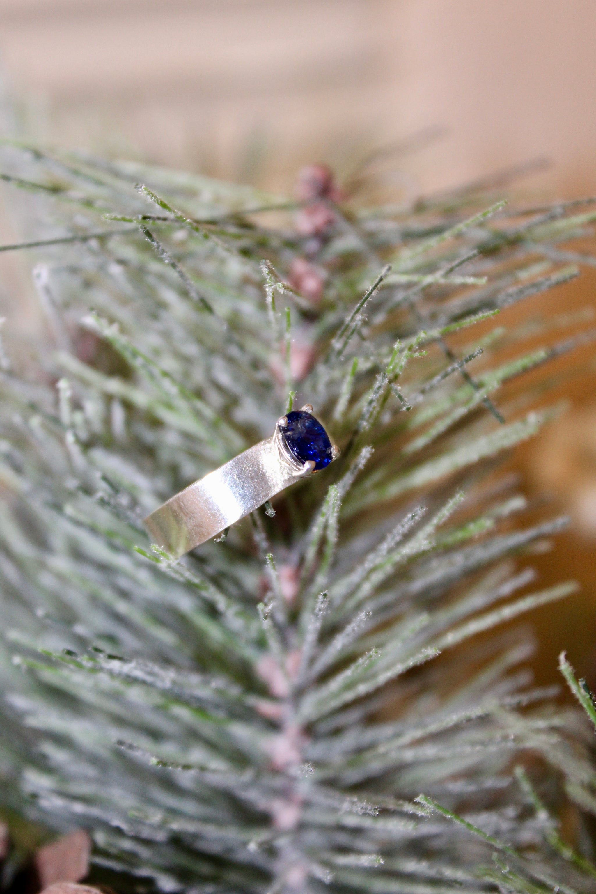 Silver Flat Band &  Blue Sapphire