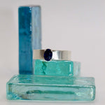 Silver Flat Band &  Blue Sapphire