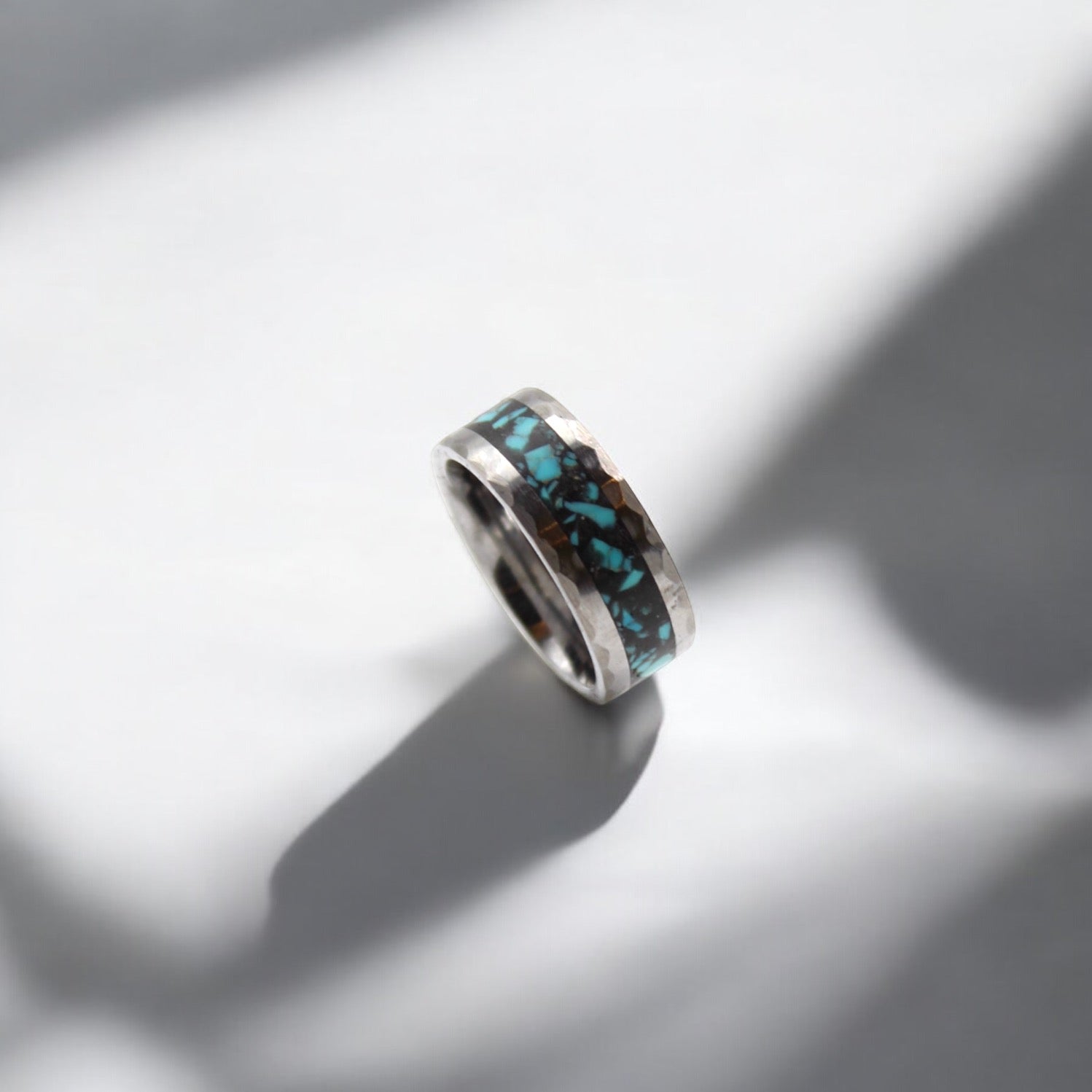 Hammered Turquoise Tungsten Ring