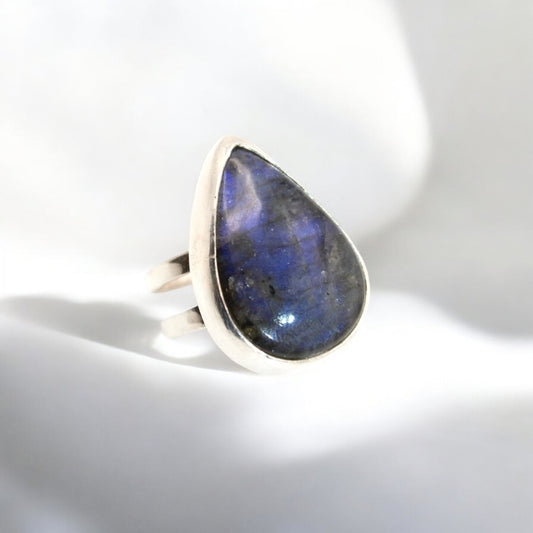 Labradorite Hammered Double Band Ring