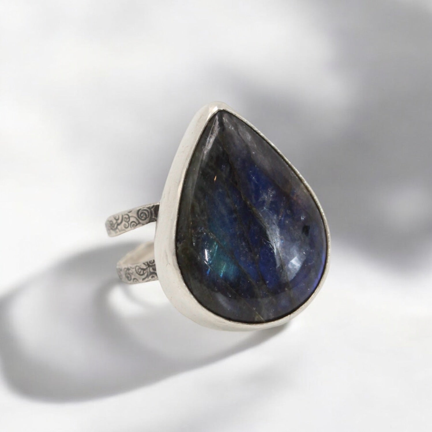 Labradorite Stamped Double Band Ring