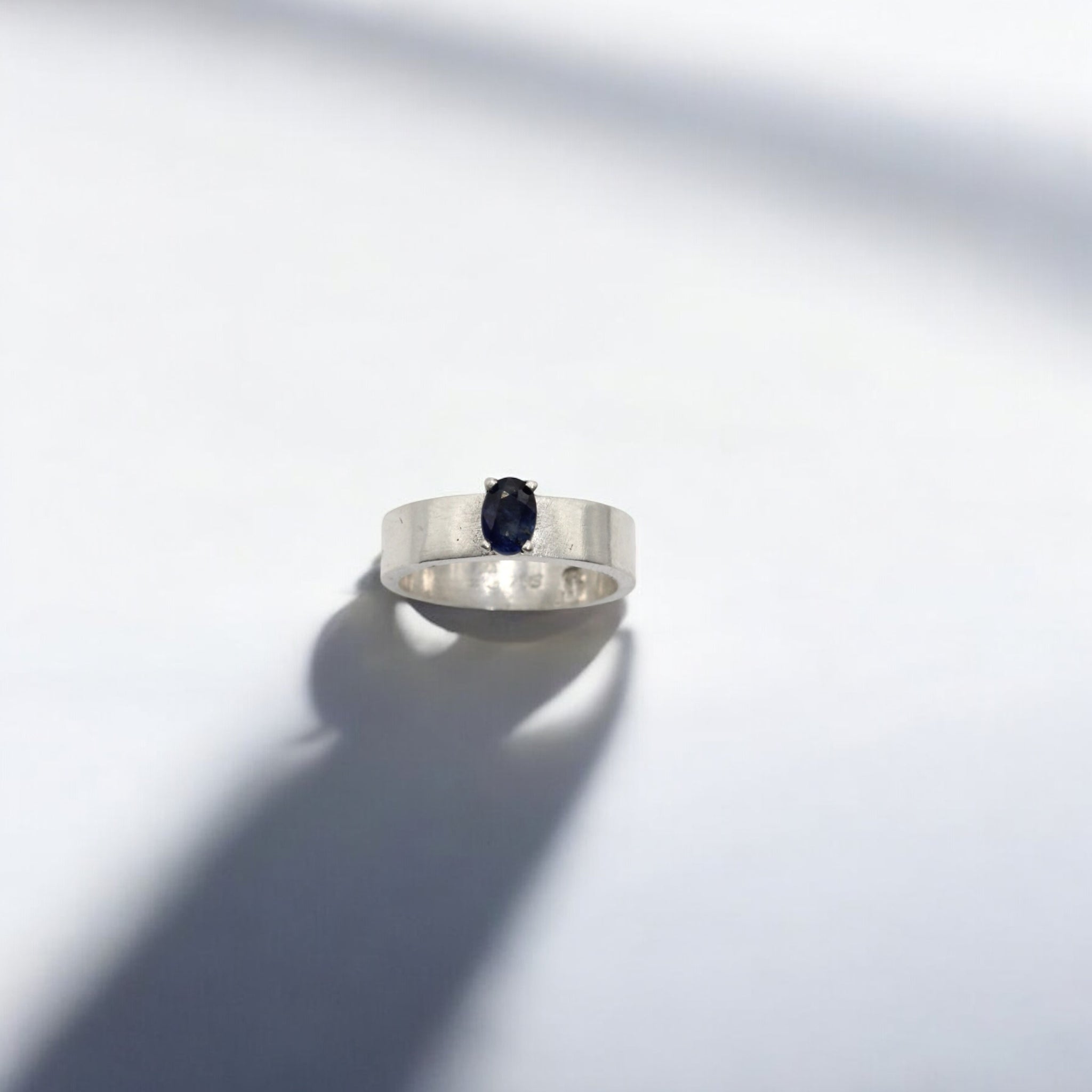 Silver Flat Band &  Blue Sapphire