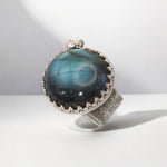 Round Labradorite Wide Band Ring