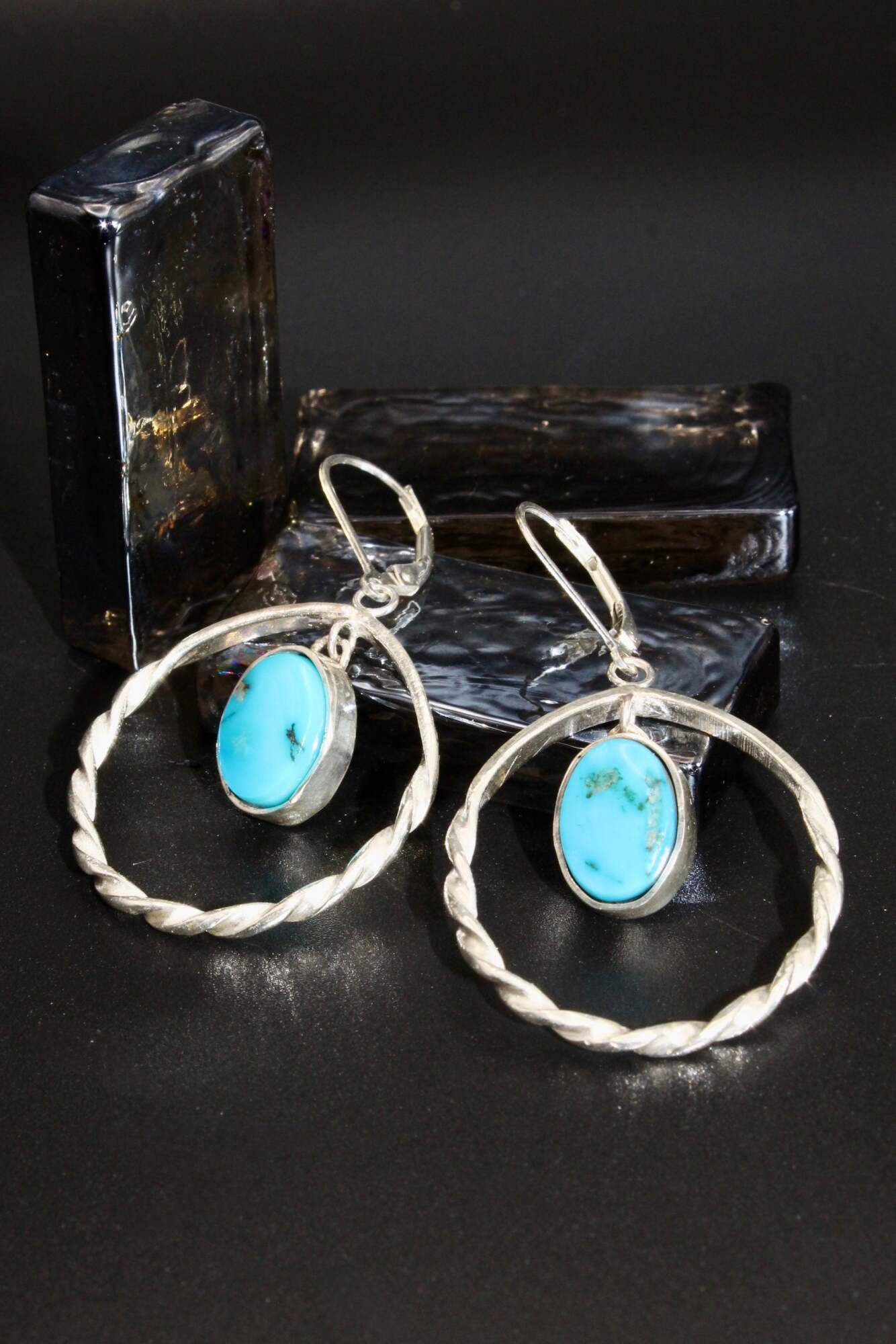 Turquoise Stones & Twisted Hoop Dangles