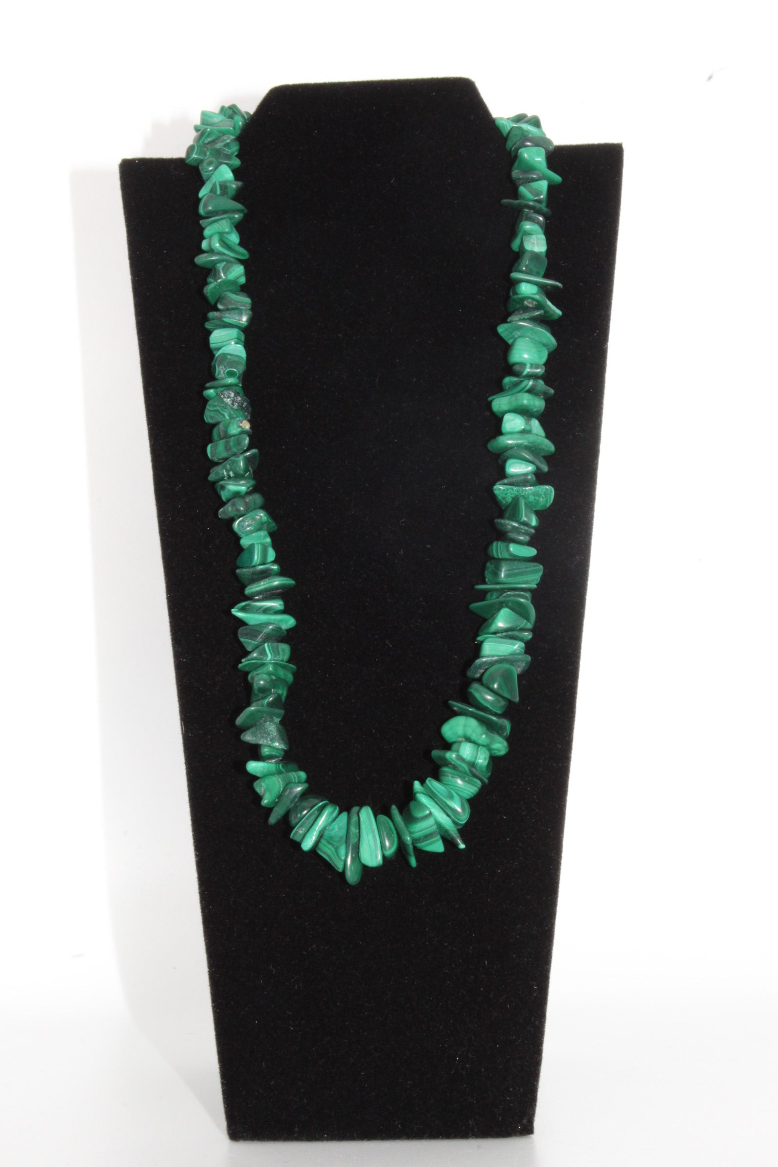 Malachite Nugget Bead Necklace Sterling Silver 15.5"