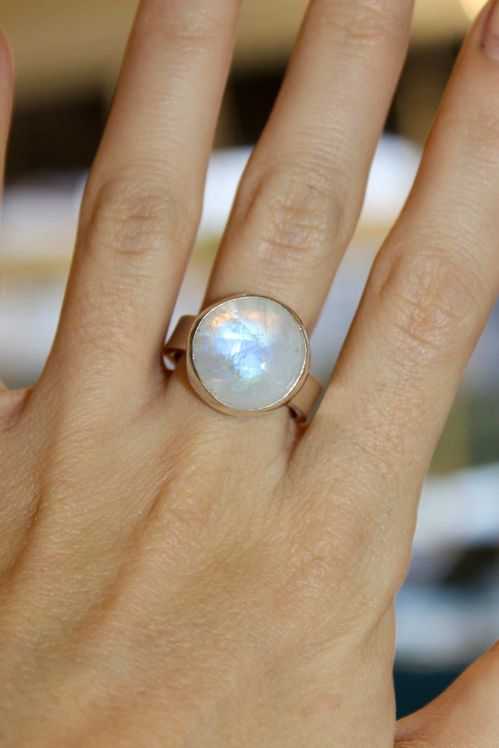 Moonstone Heavy Flat Band Ring