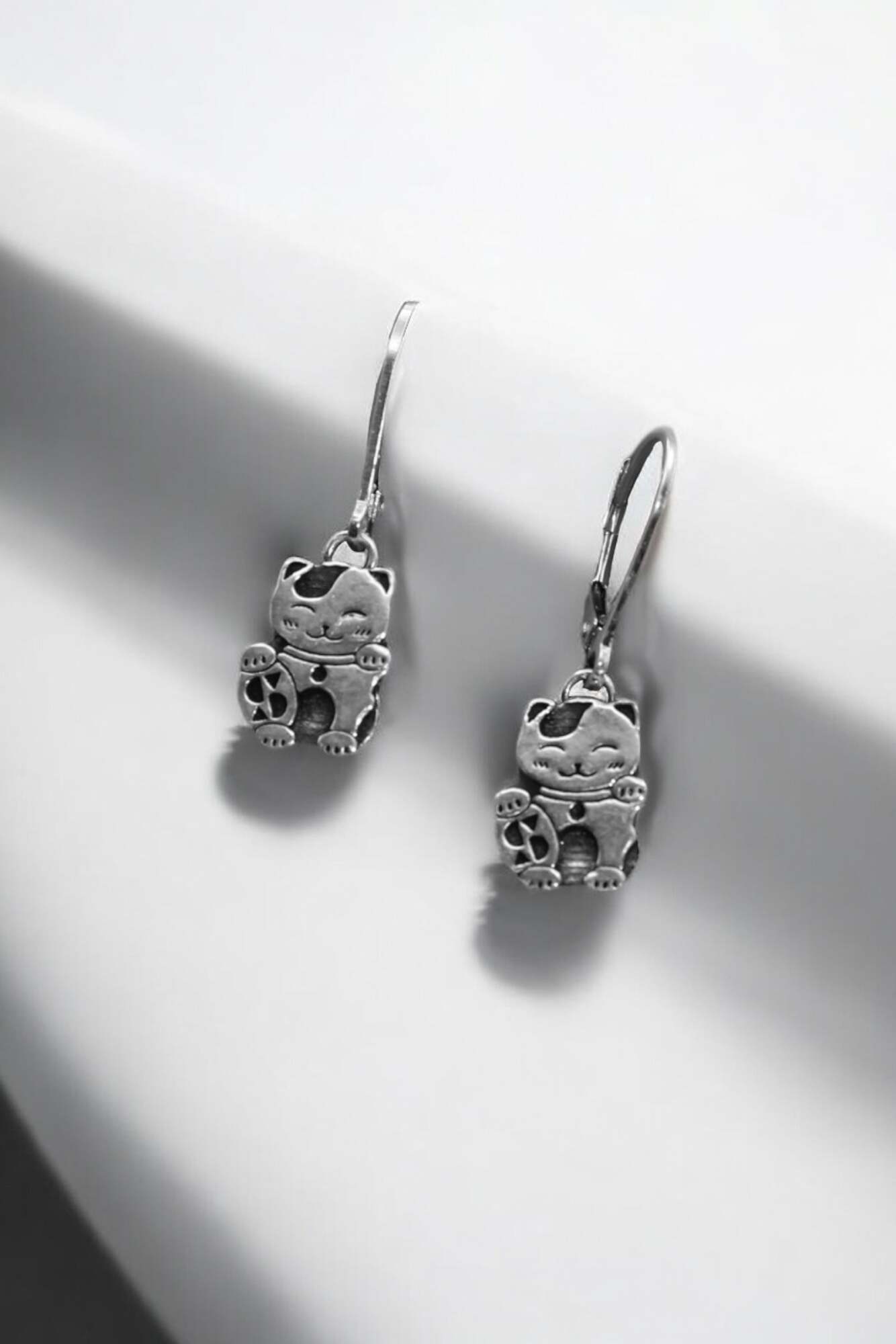 Lucky Cat Lever Back Earrings