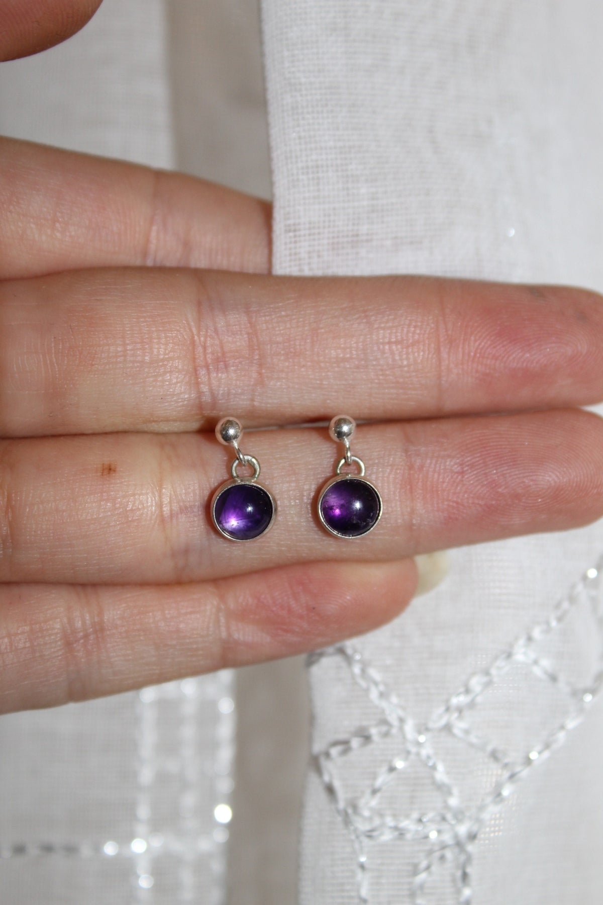 Silver Amethyst 3mm Ball Stud Drop
