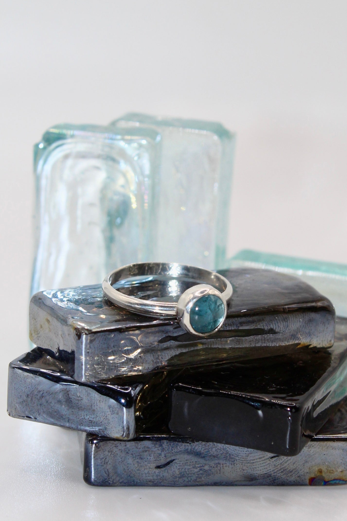 Silver Aquamarine Dainty Ring