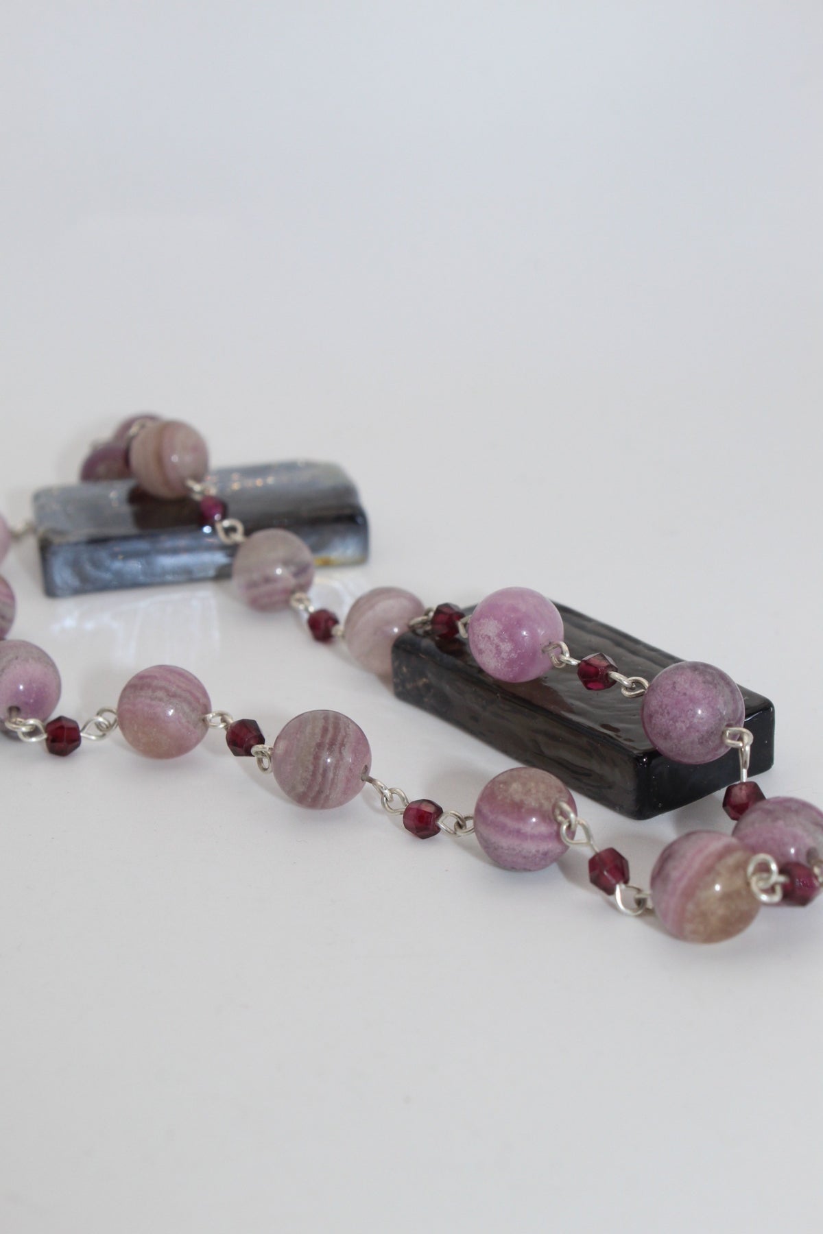 Silver Beaded Station Necklace