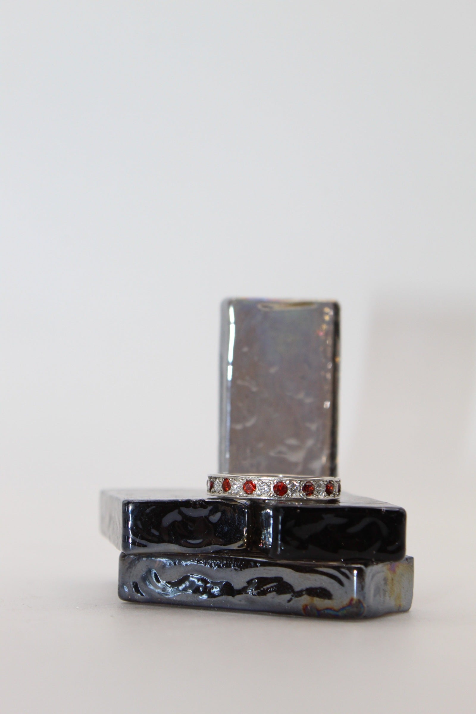 Silver Diamond and Garnet Eternity Ring