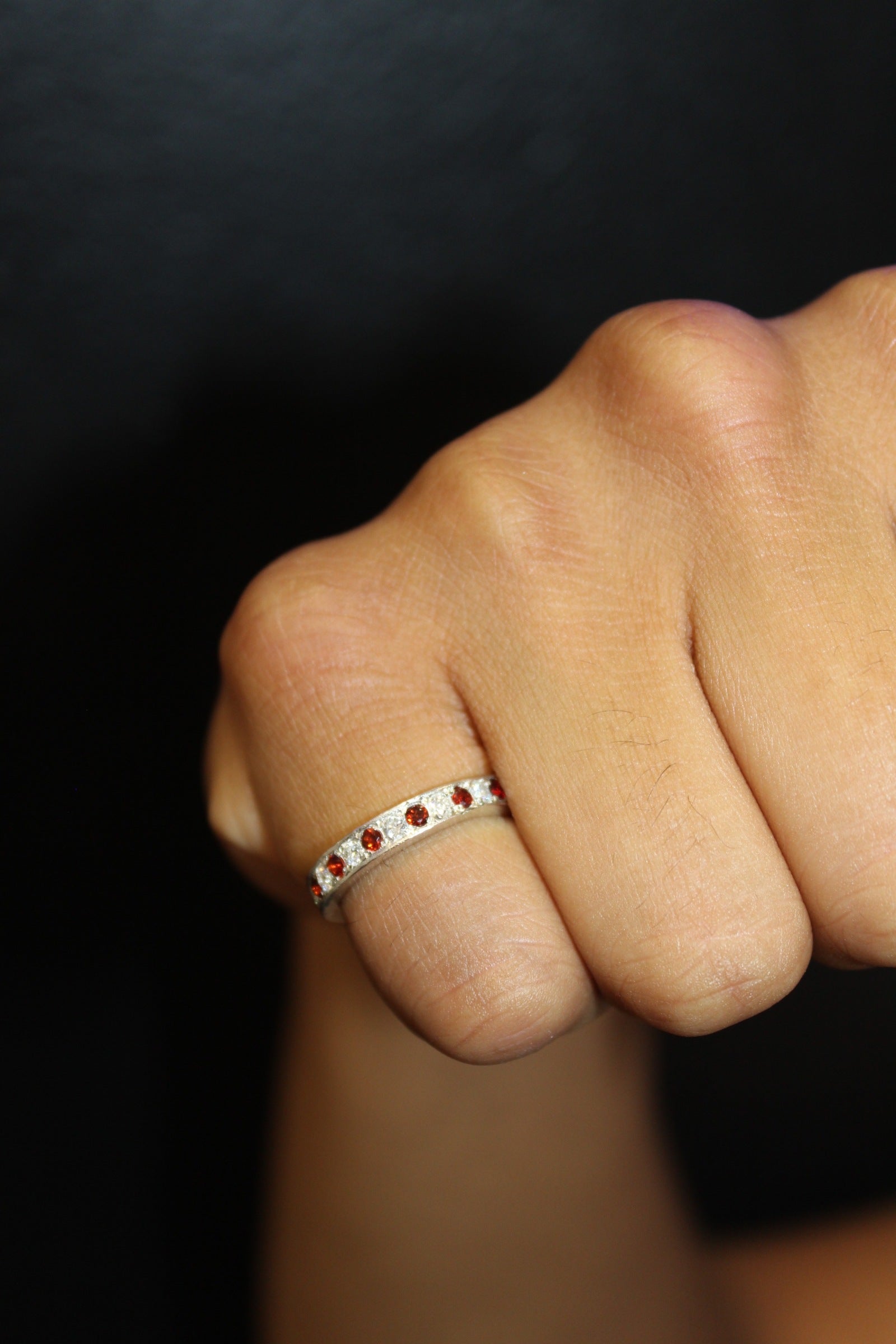 Silver Diamond and Garnet Eternity Ring