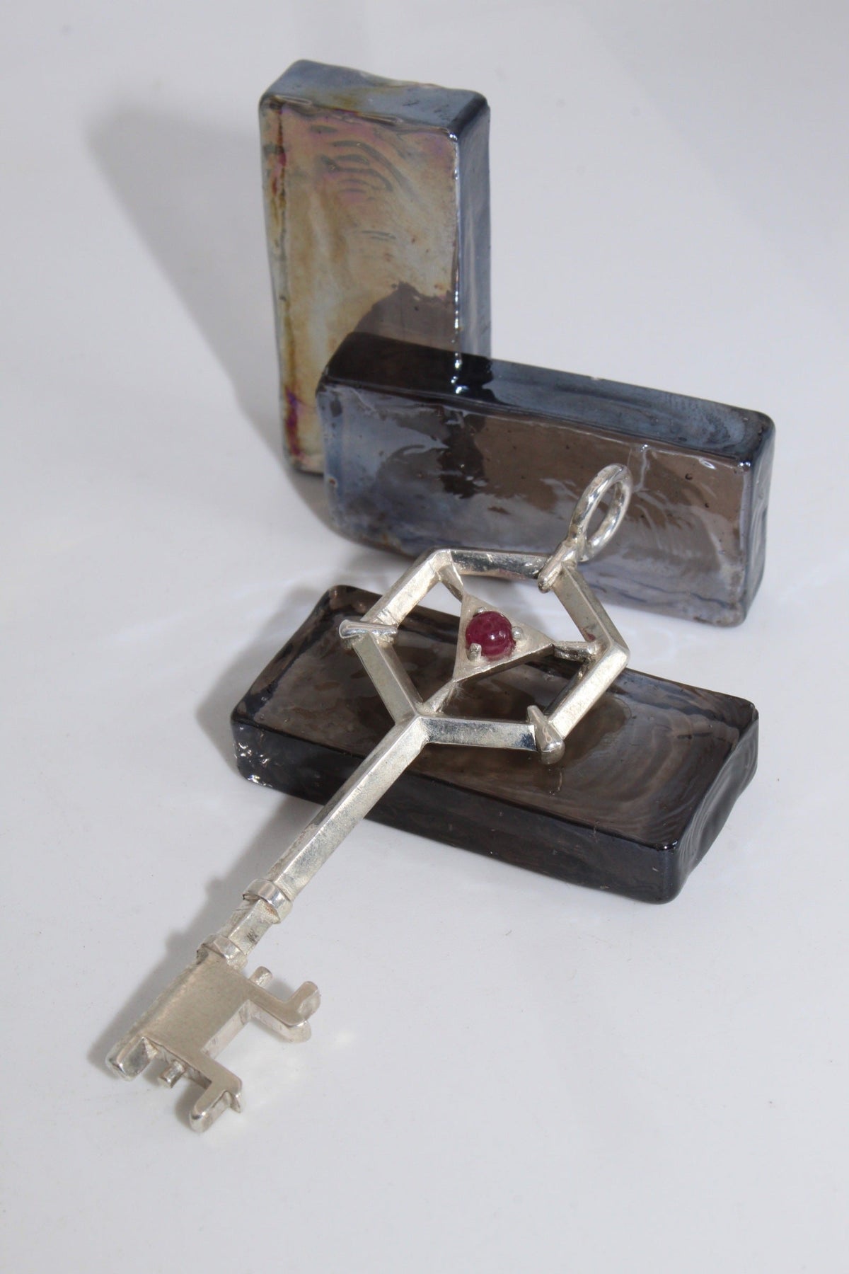 Silver Key Ruby Pendant