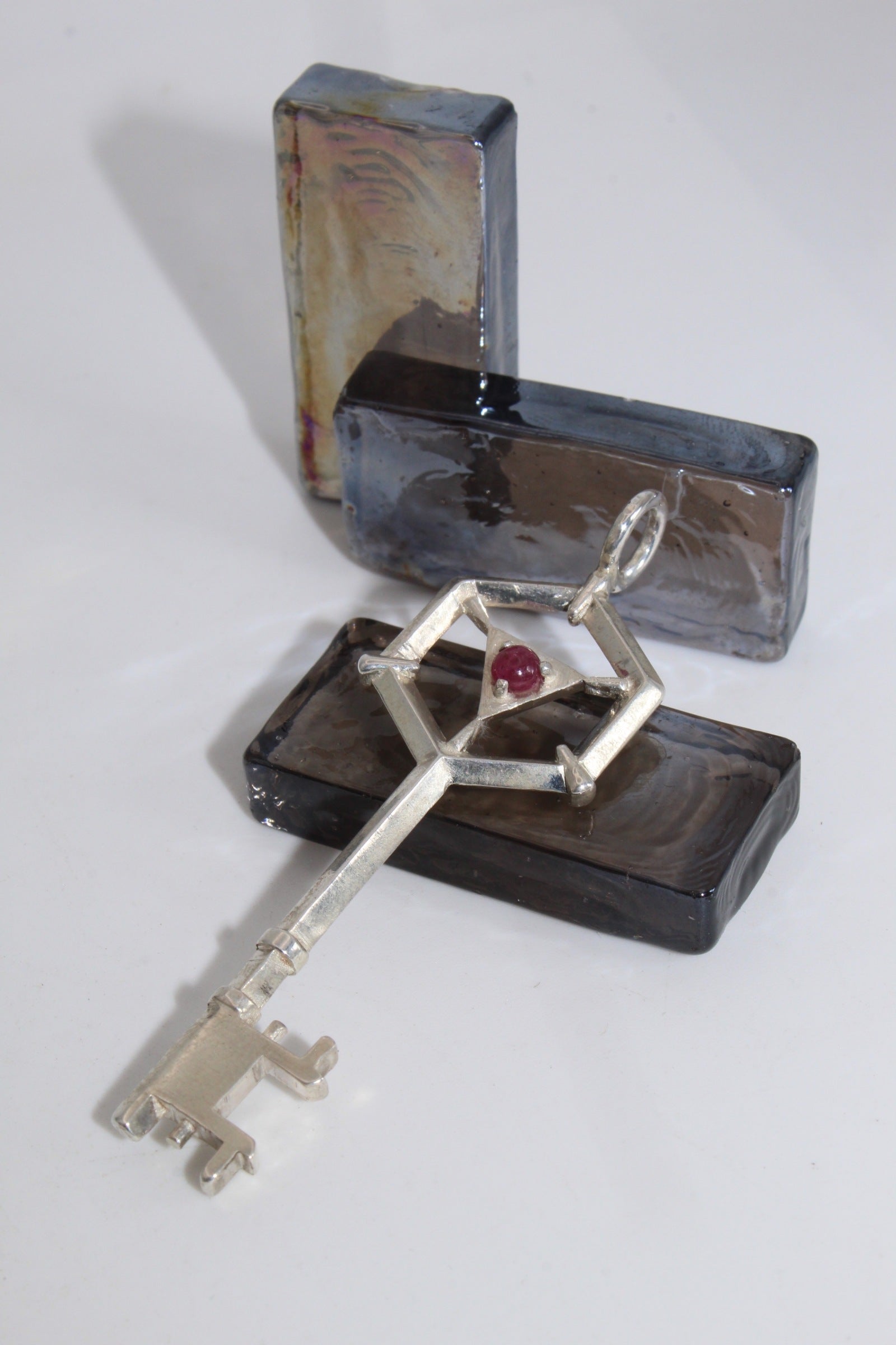 Silver Key Ruby Pendant