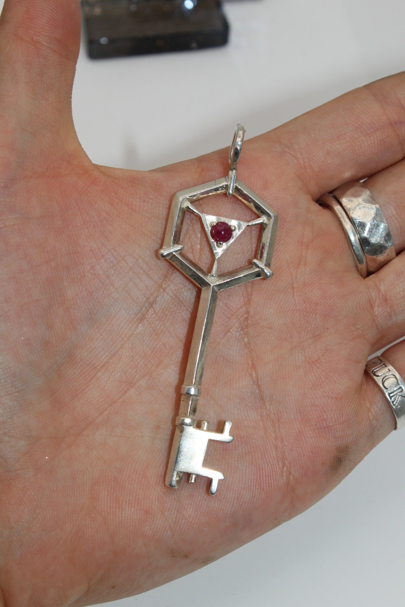 Silver Key Ruby Pendant