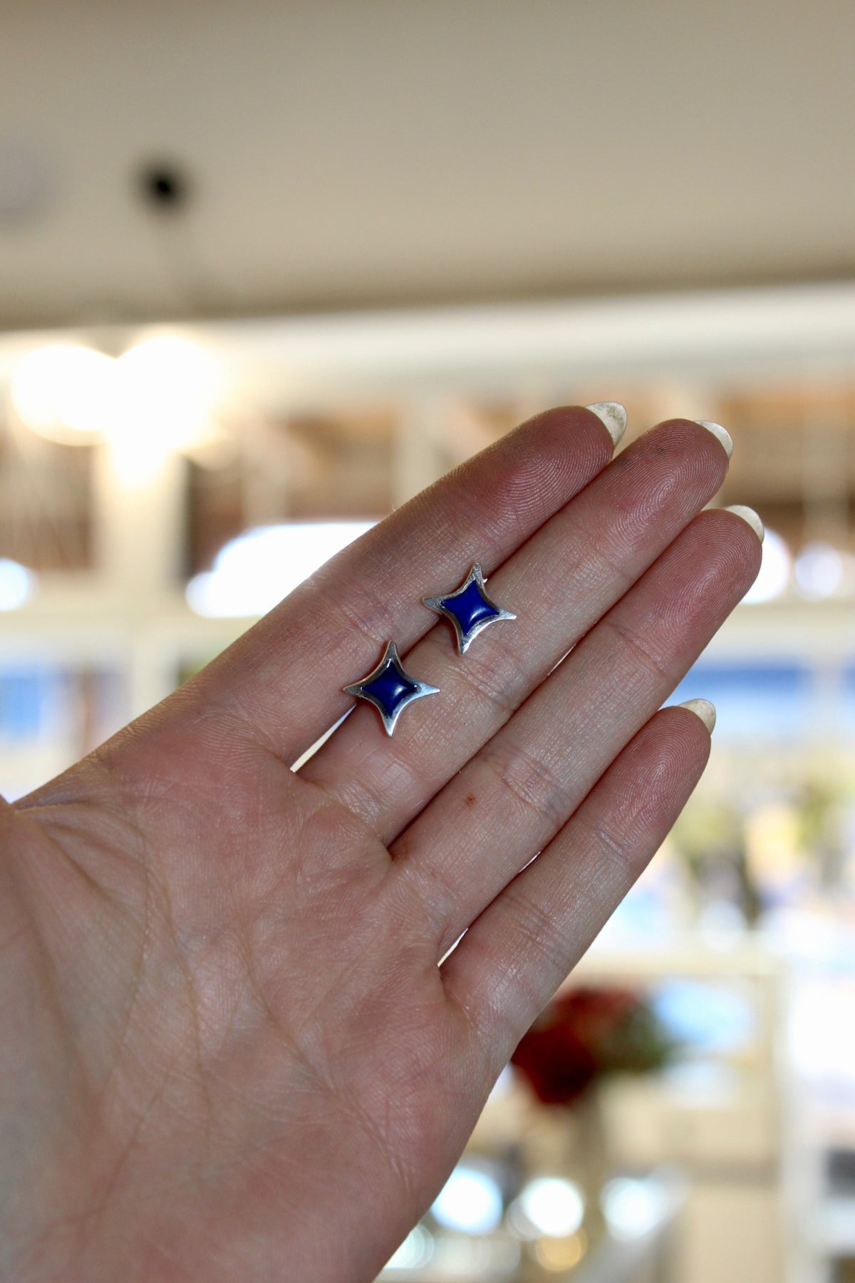 Silver Lapis Star Studs