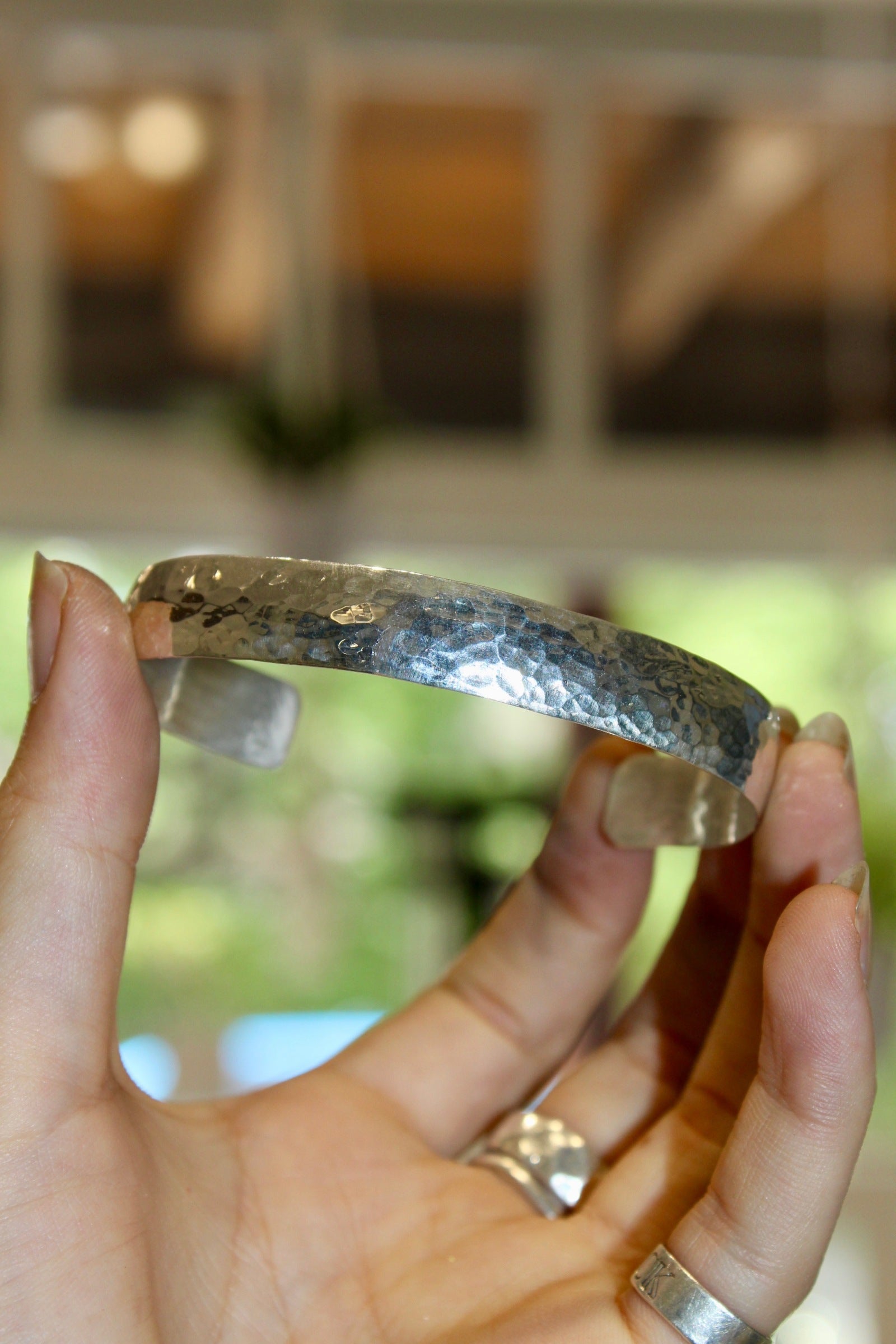 Silver Low Dome Hammered Cuff