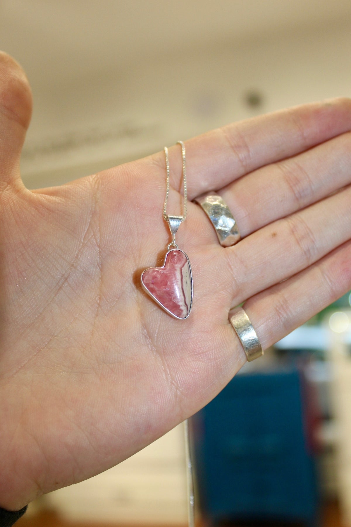 Silver Rhodochrosite Heart Pendant