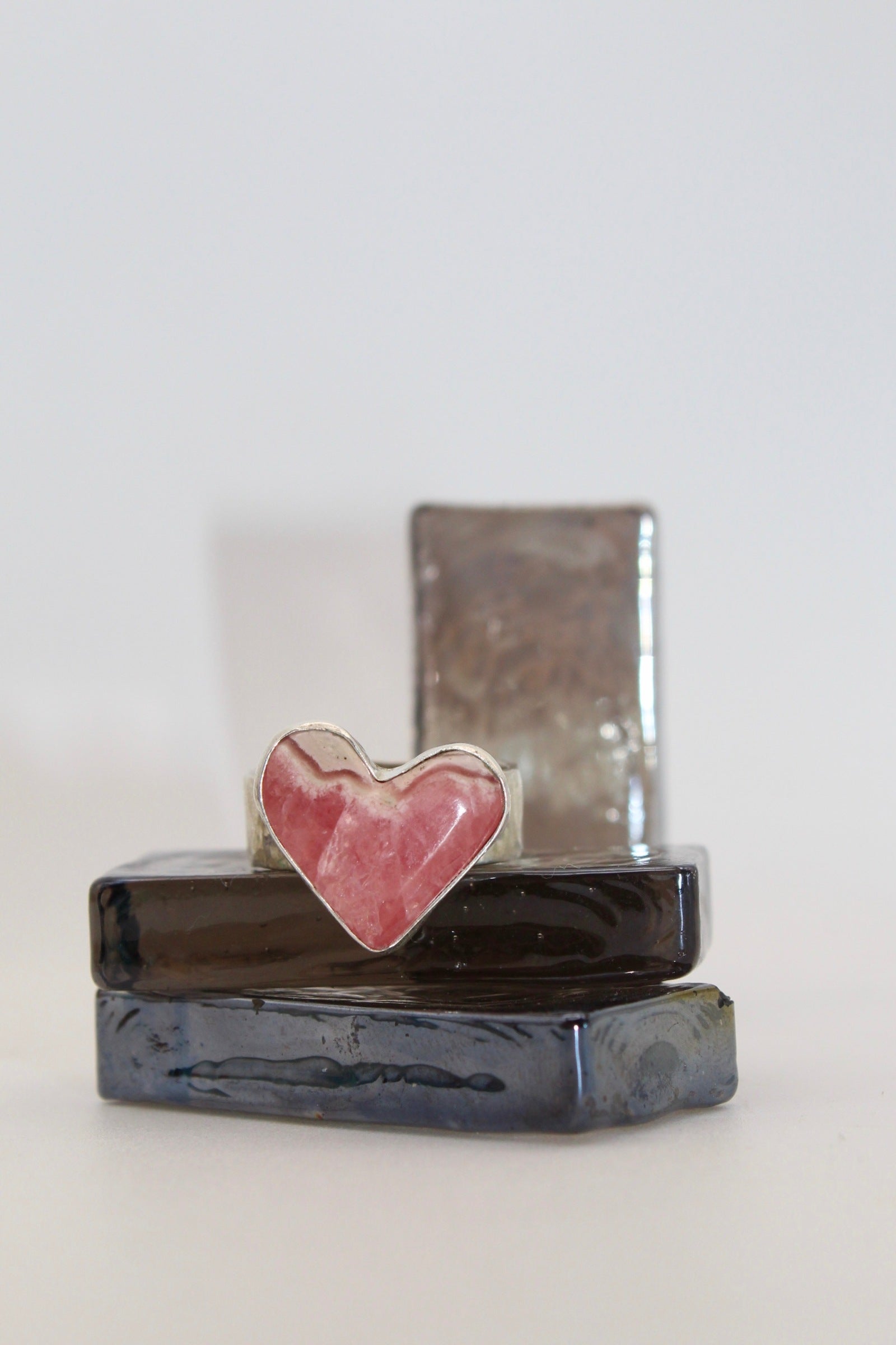 Silver Rhodochrosite Heart Ring
