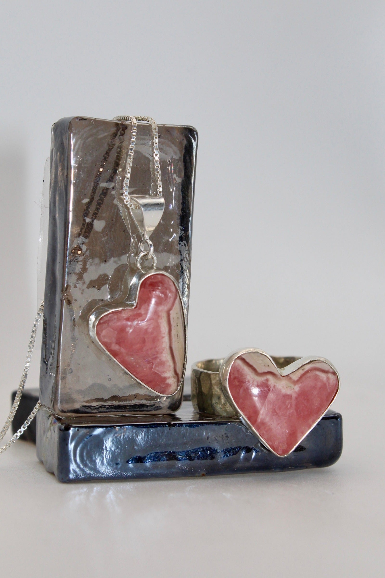 Silver Rhodochrosite Heart Ring