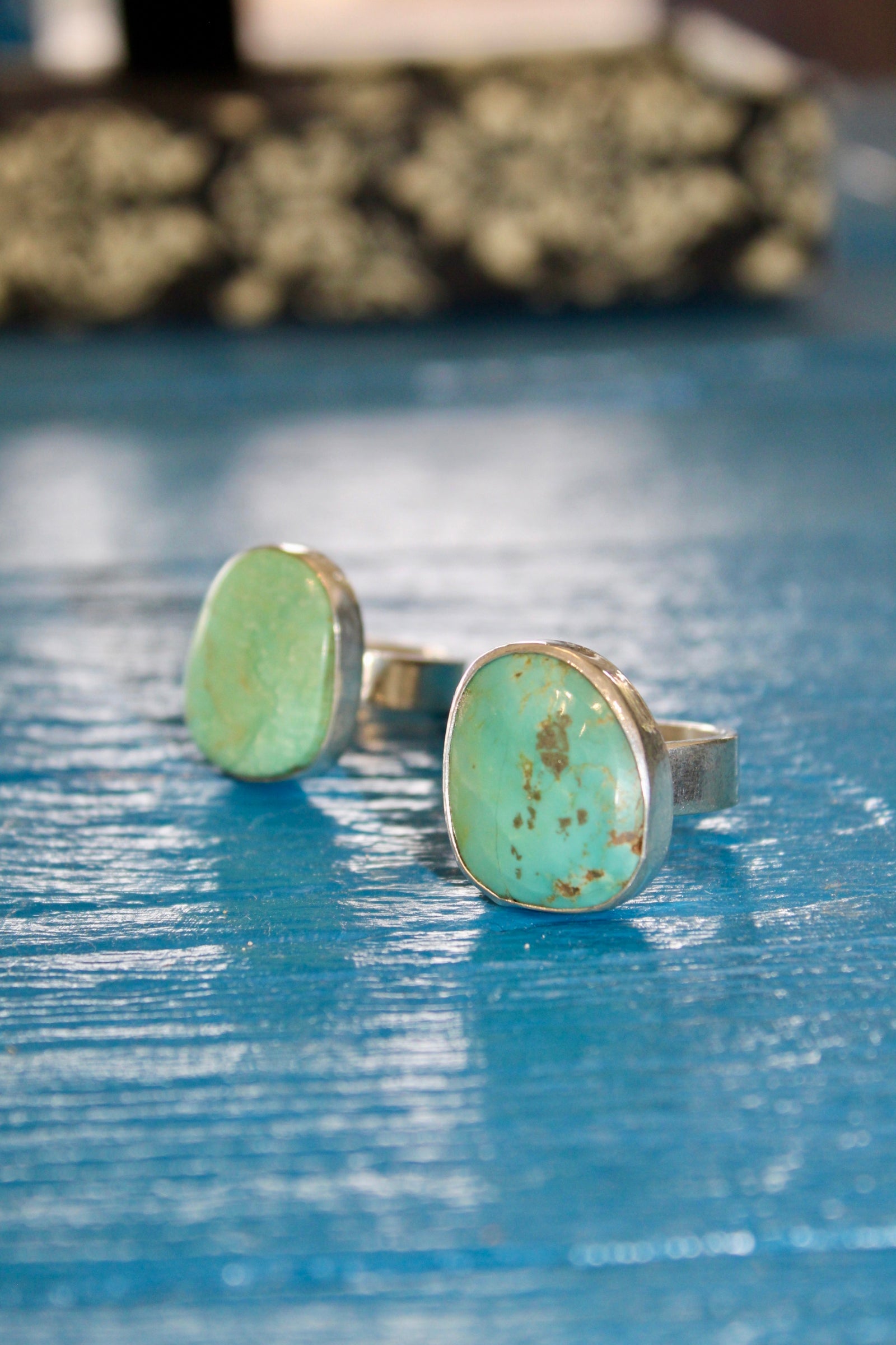 Silver & Stone Heavy Flat Band Ring