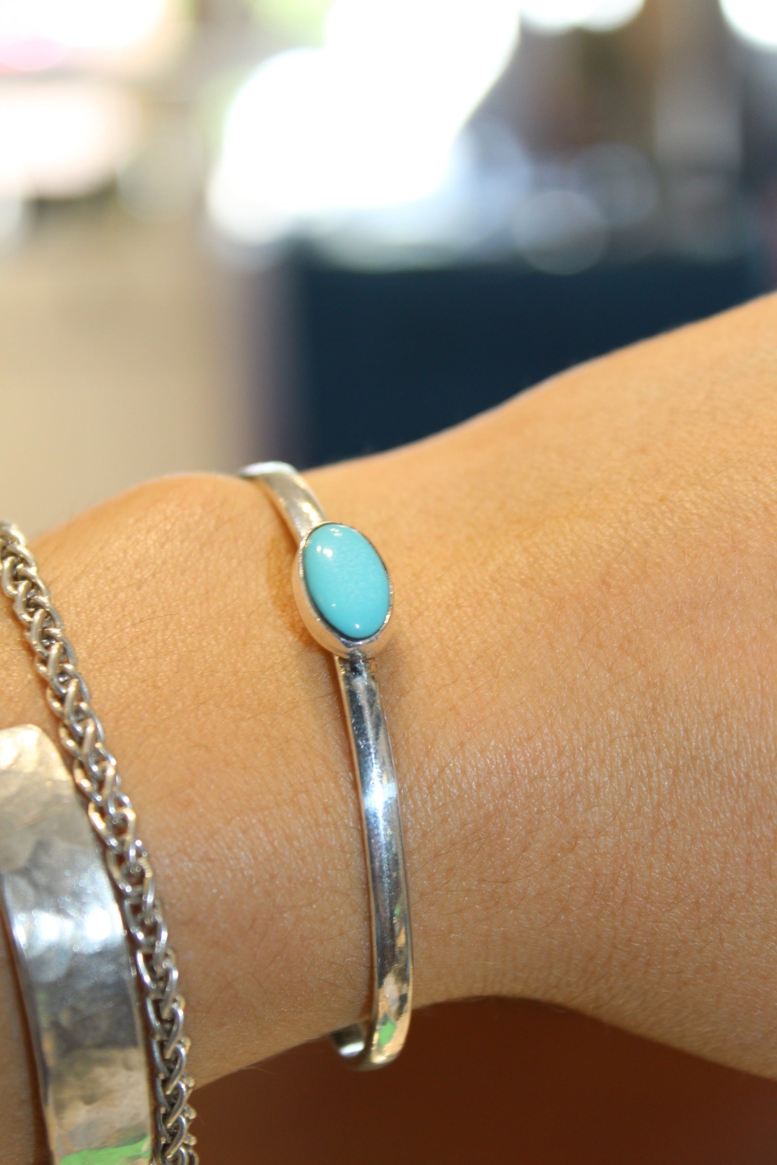 Silver Thin Turquoise Cuff