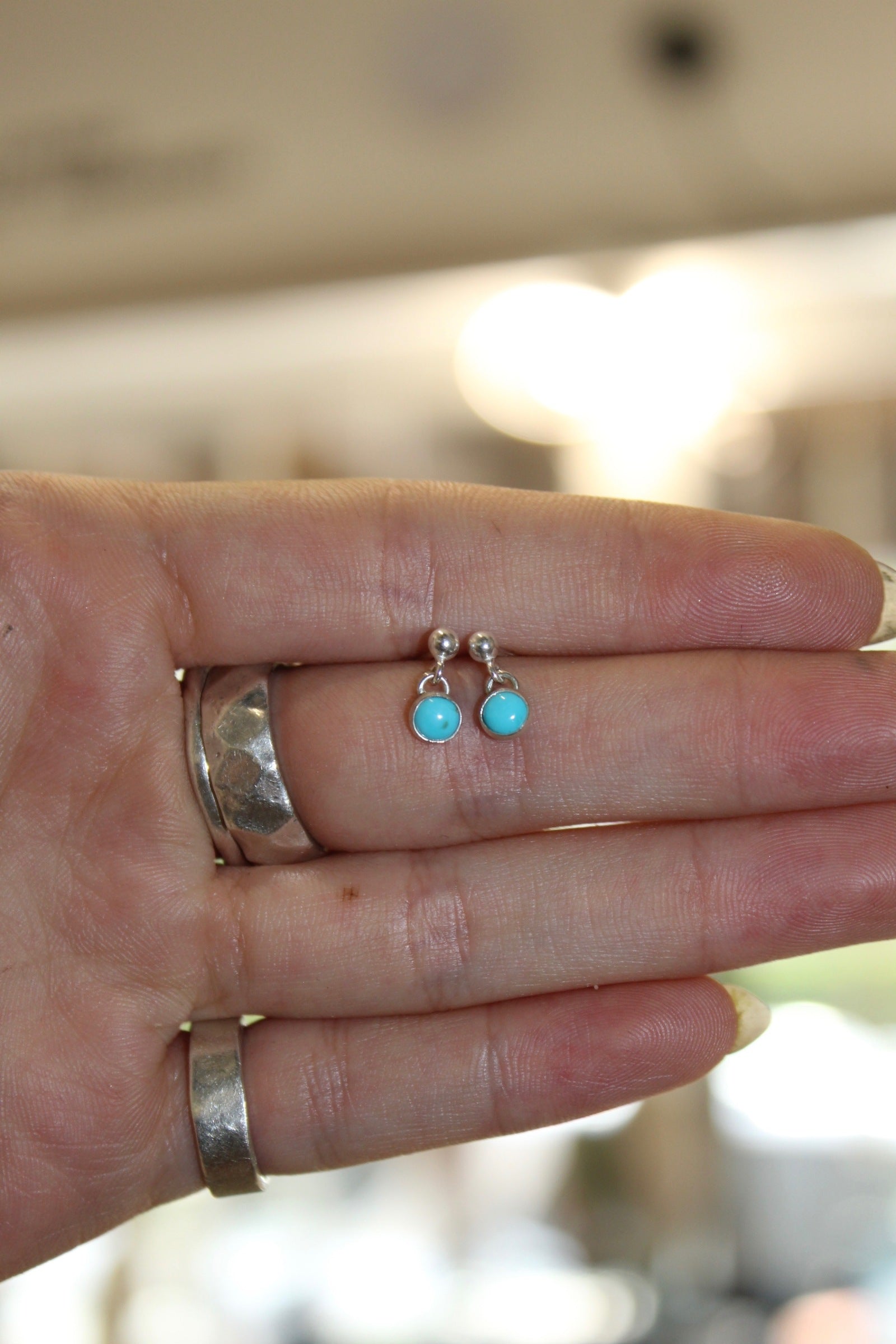 Silver Turquoise 3mm Ball Stud Drop