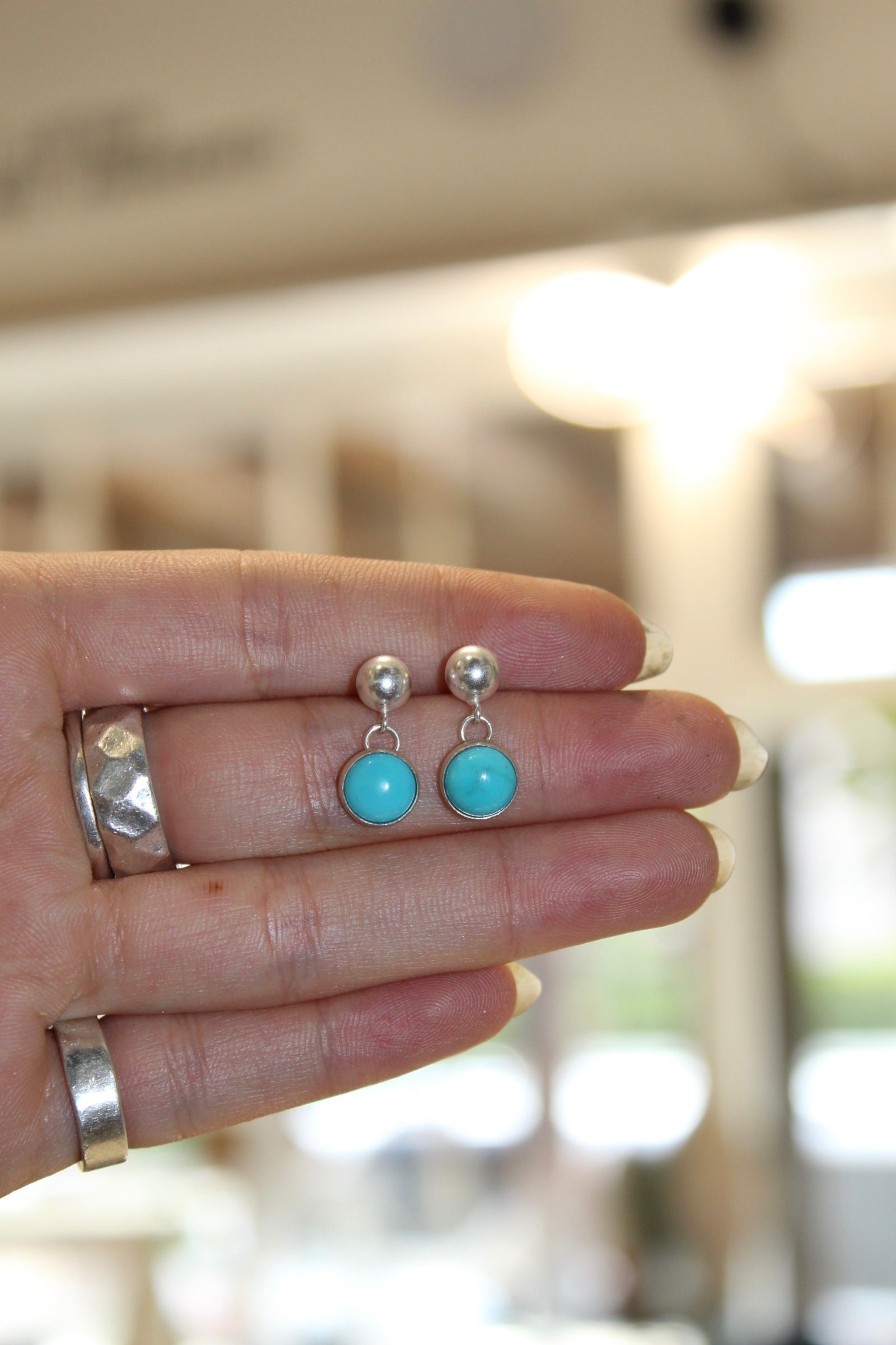 Silver Turquoise 6mm Ball Stud Drop