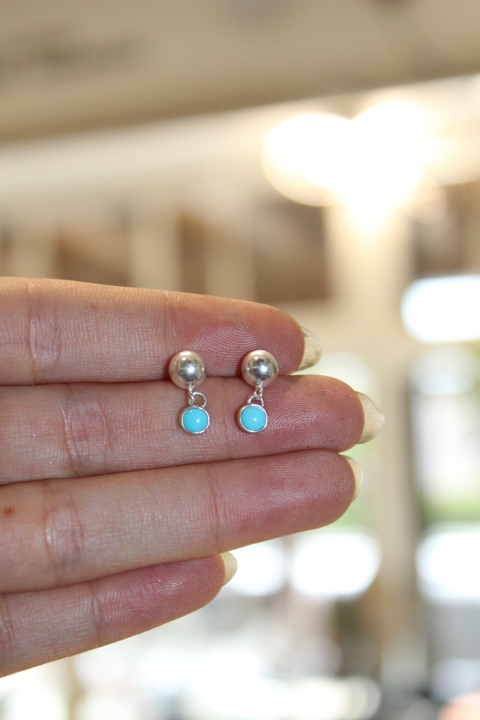 Silver Turquoise 6mm Ball Stud Drop