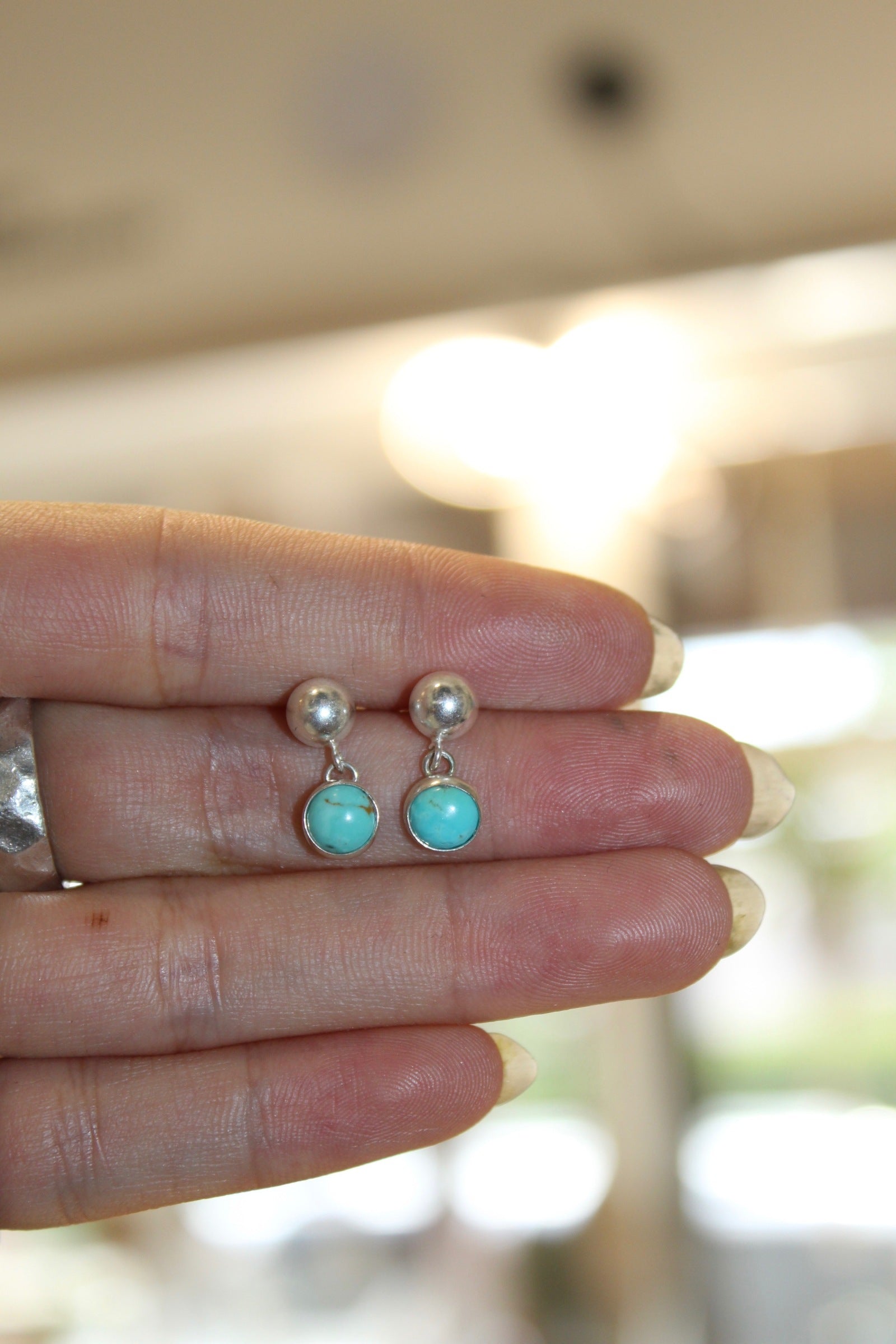 Silver Turquoise 6mm Ball Stud Drop
