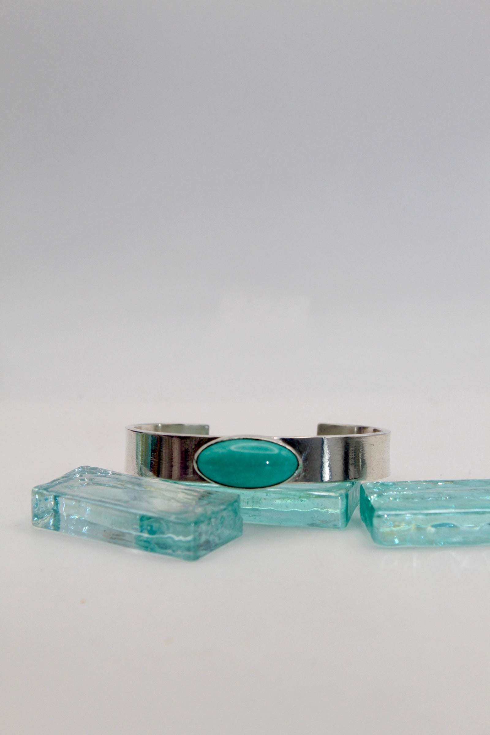Silver Turquoise Flat Heavy Cuff