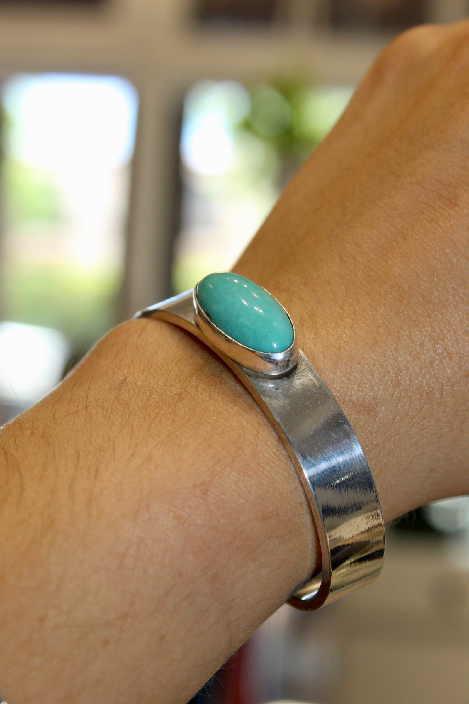 Silver Turquoise Flat Heavy Cuff