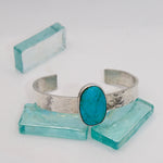 Silver Turquoise Hammered Heavy Cuff