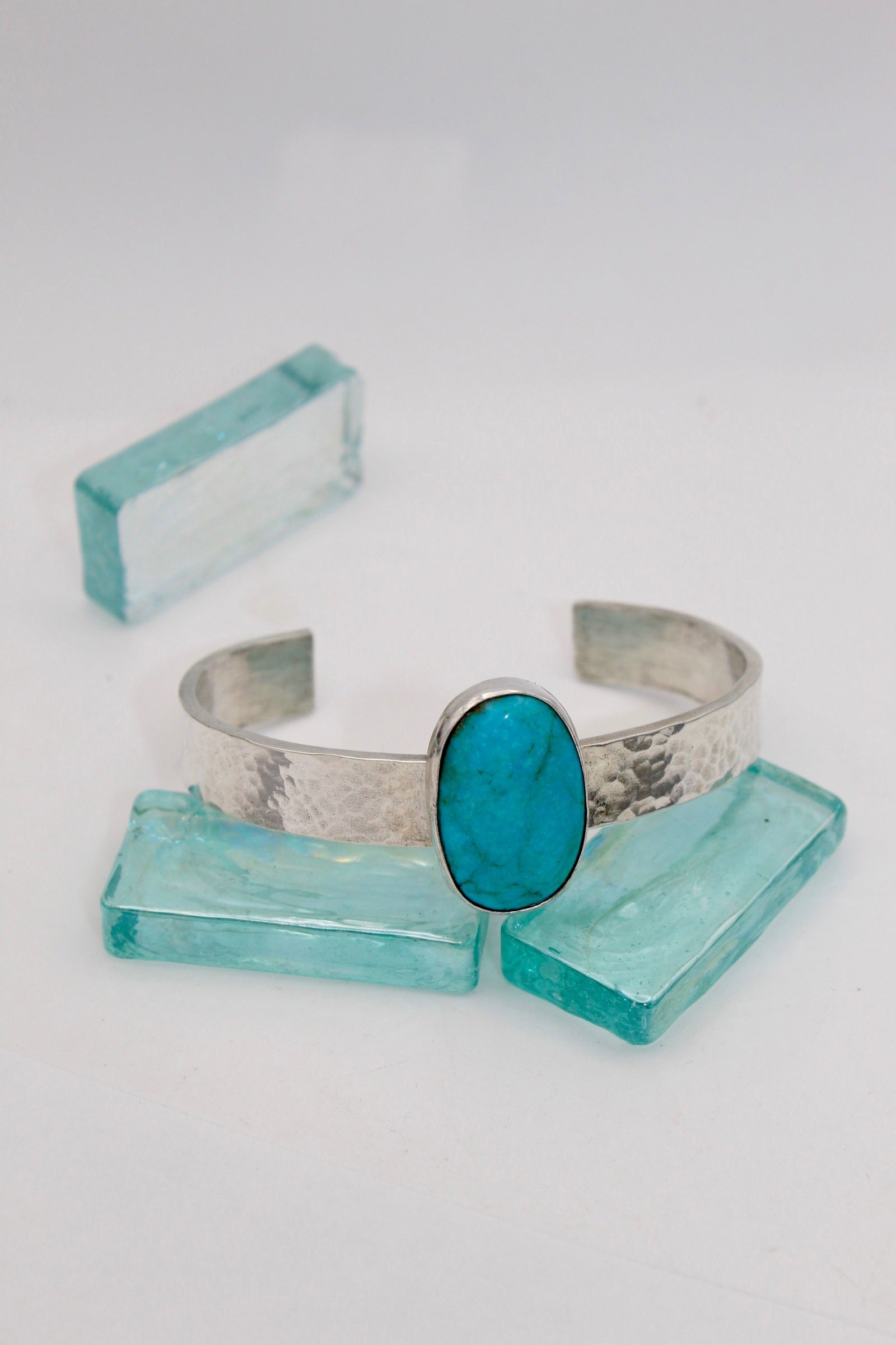 Silver Turquoise Hammered Heavy Cuff